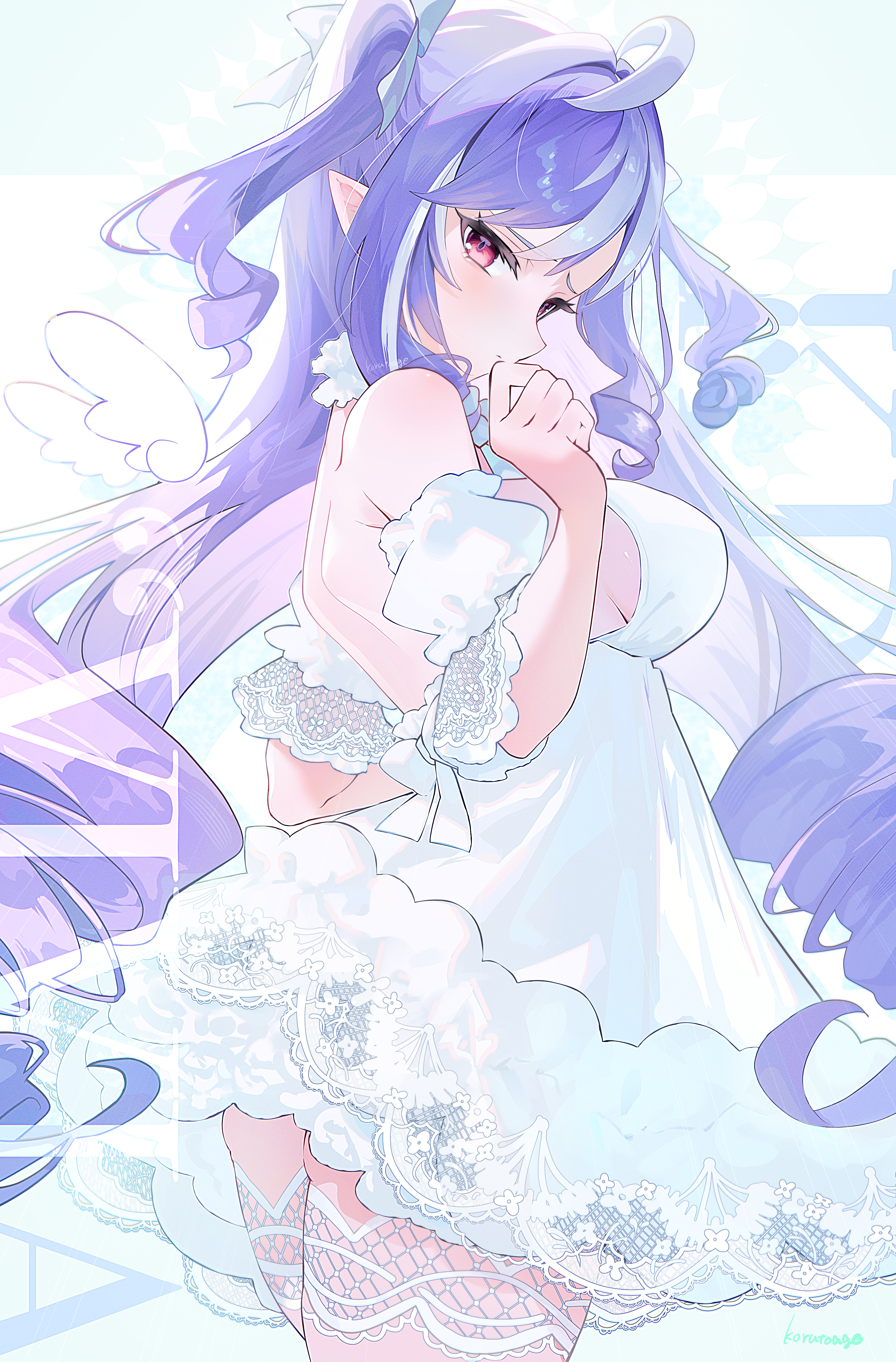 1girls, artist request, breasts, dress, female, hoyoverse, long hair, mihoyo, purple hair, red eyes, sideboob, vivian (zenless zone zero), vivian banshee, wedding dress, white dress, zenless zone zero