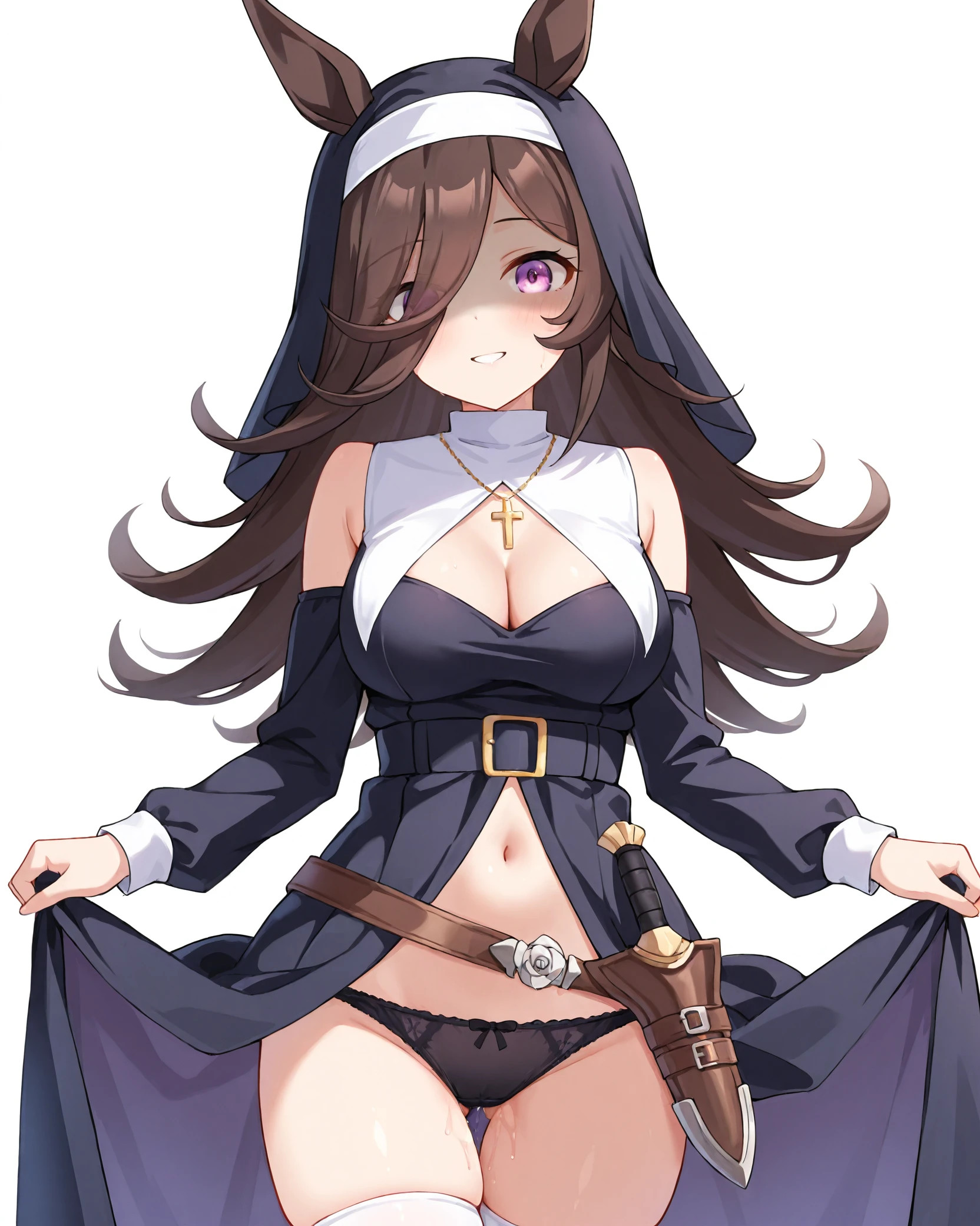 ai generated, female, nun, rice shower (umamusume), suggestive fluid, umamusume, umamusume pretty derby