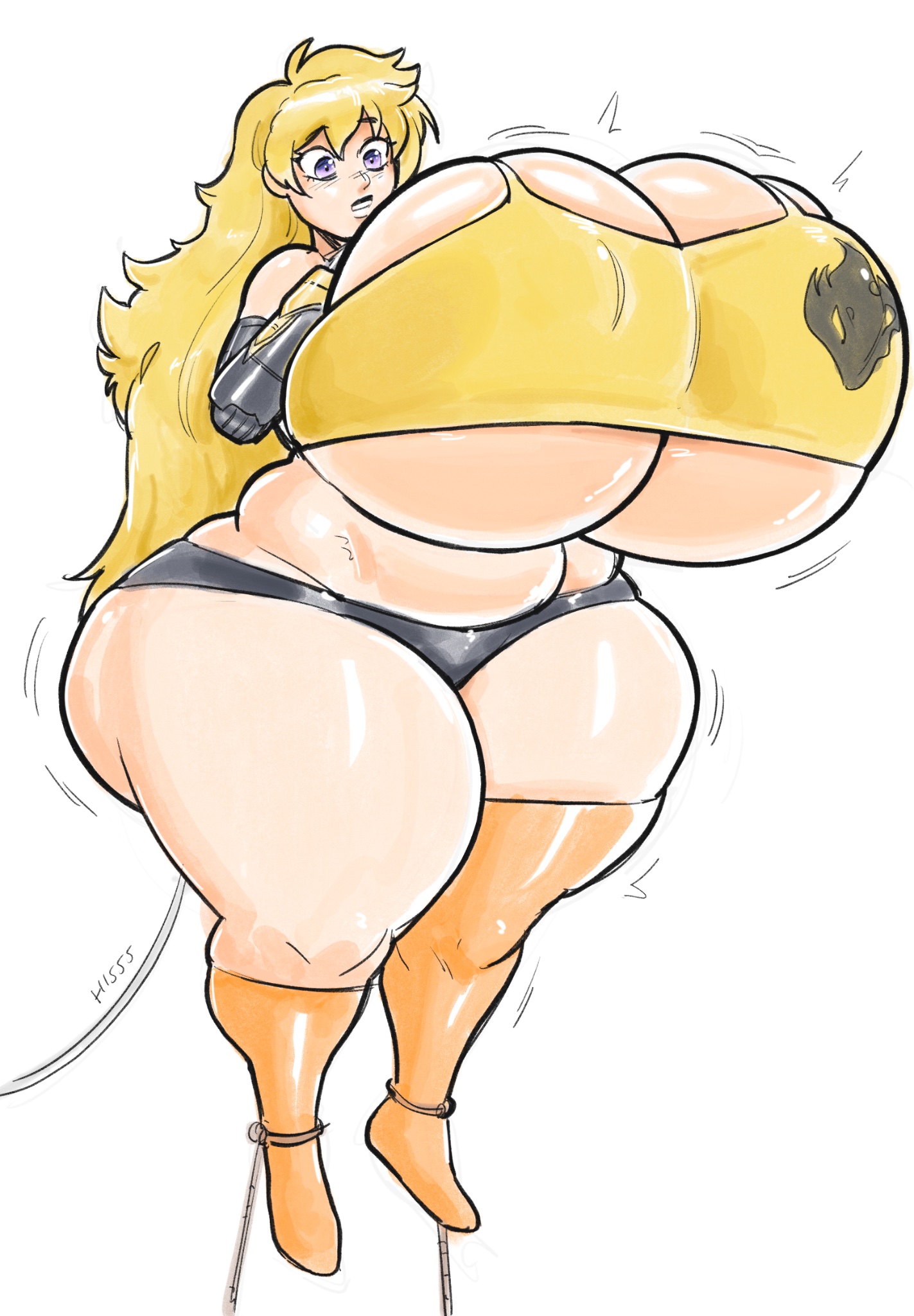 ass expansion, big breasts, breast expansion, breasts, breasts bigger than head, donut doodles, female, hourglass figure, huge breasts, humongous breasts, inflation, rwby, yang xiao long