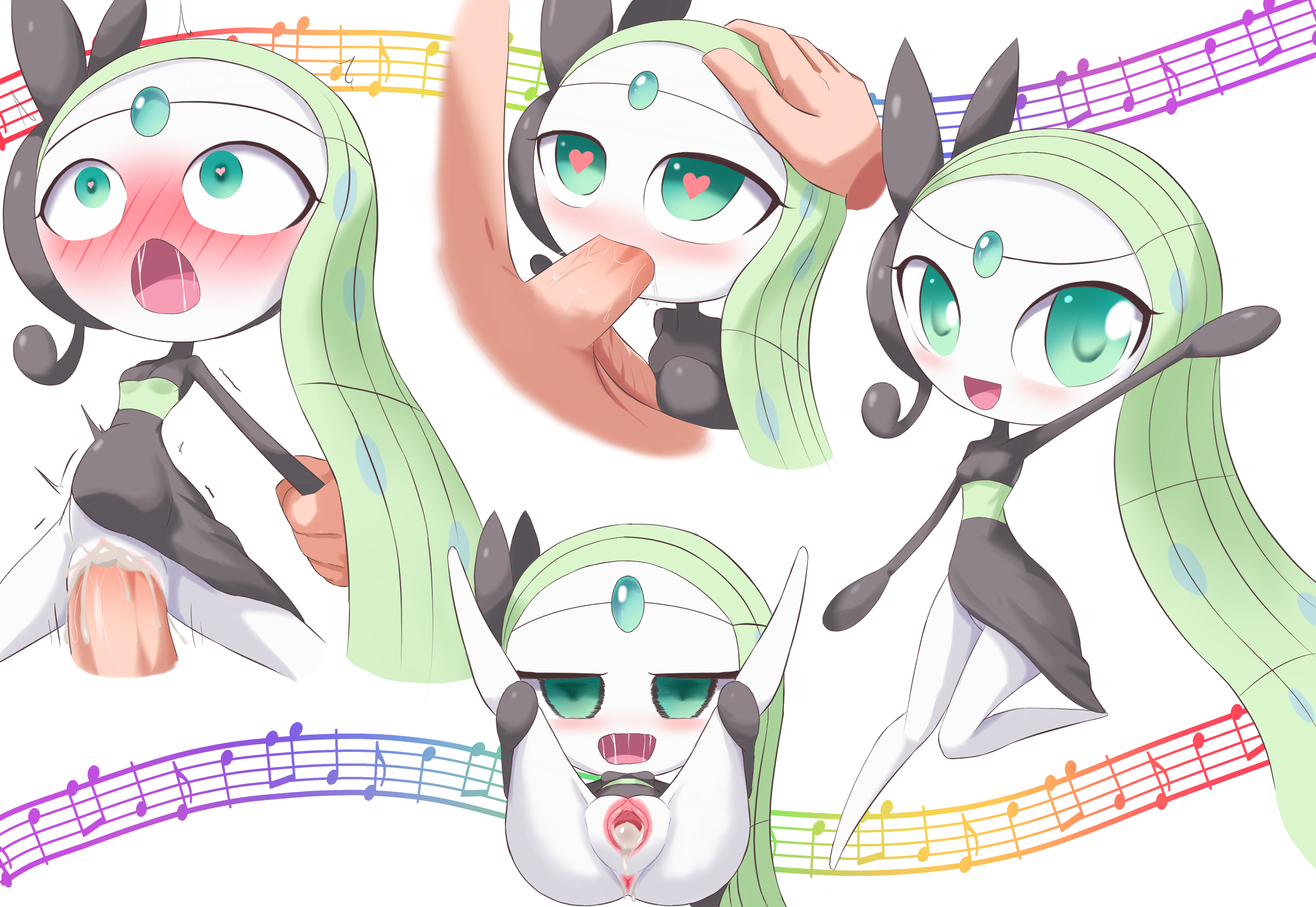 1boy, 1girls, abdominal bulge, cum, cum in pussy, cum inside, female, human, human on humanoid, human penetrating humanoid, humanoid, larger male, legendary pokemon, male, male human/female pokemon, male/female, meloetta, mythical pokemon, oral, oral penetration, oral sex, pokemon, pokemon (species), pokephilia, pussy, sex, size difference, smaller female, stomach bulge, vaginal penetration, zerokun135