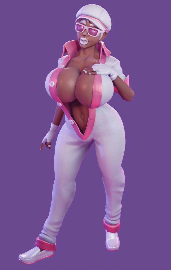 1girls 3d big_breasts breasts cleavage dark-skinned_female dark_skin female female_only huge_breasts large_breasts looking_at_viewer maxine_funk_(ikescg) original_character solo yikes