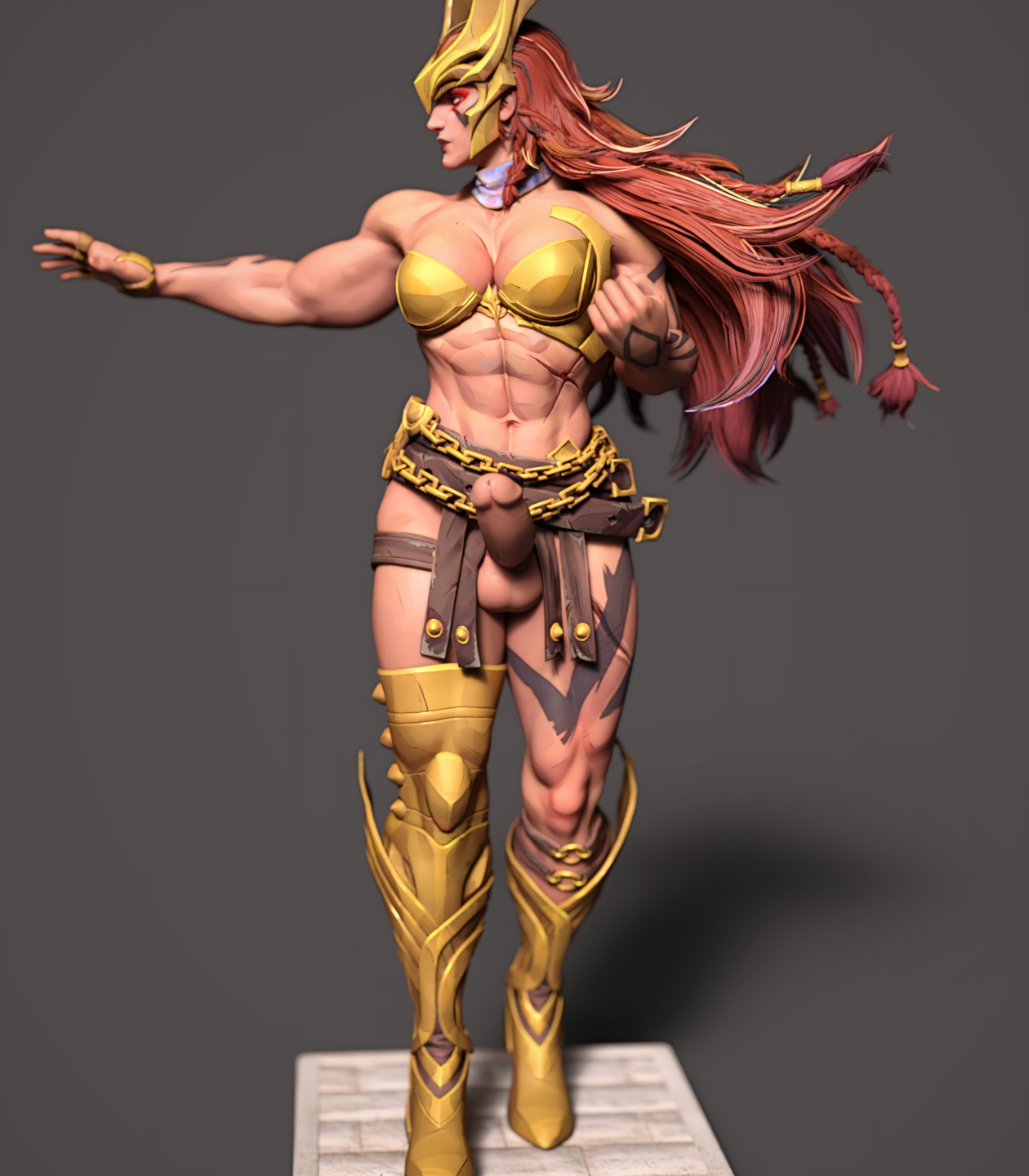 1futa, 3d, abs, angela (aldrif odinsdottir), boots, breasts, erection, futa only, futanari, hdregrets, intersex, large breasts, large penis, long hair, marvel, marvel comics, marvel rivals, muscular, muscular futa, penis, red hair, scar, solo, thor (series)