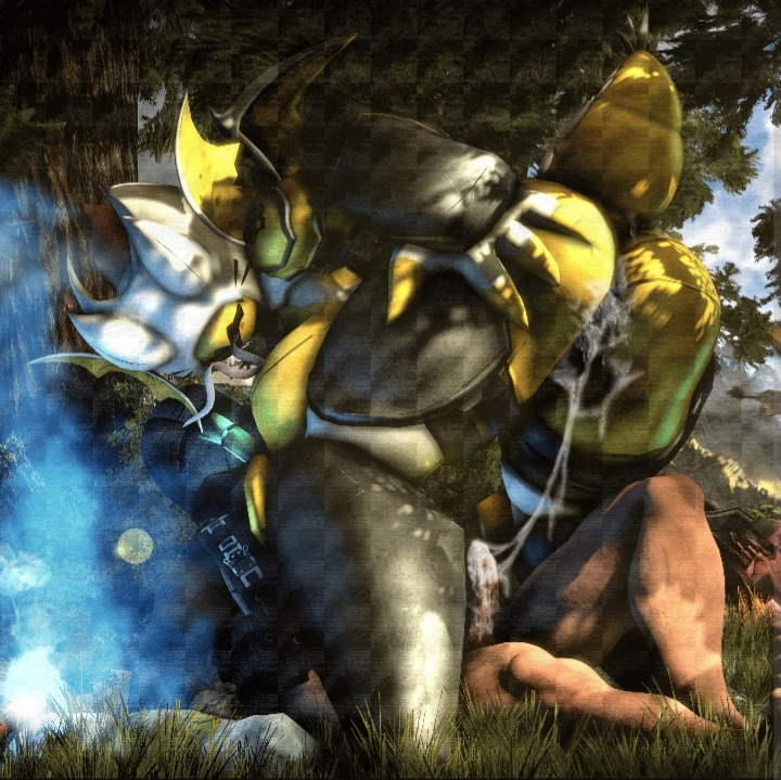 cum in pussy, dick, female, grabbing ass, helldivers, helldivers 2, hunter-chan (arzyparzy), male, penis, pussy, terminid, tongue out