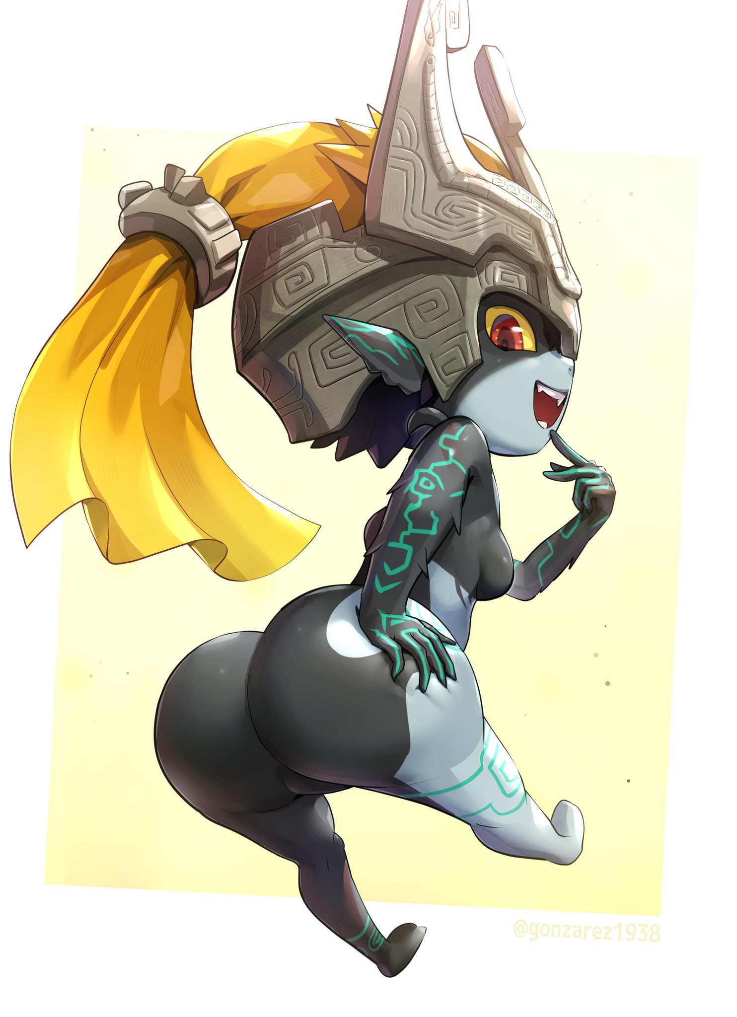 1girls, ass, ass focus, big ass, big butt, bottom heavy, breasts, butt, fat ass, female, finger on lip, from behind, fused shadow, grabbing own ass, heavy ass, huge ass, imp midna, midna, nintendo, pale skin, plump ass, pointy ears, red eyes, red hair, round ass, small breasts, the legend of zelda, twilight princess, wide hips