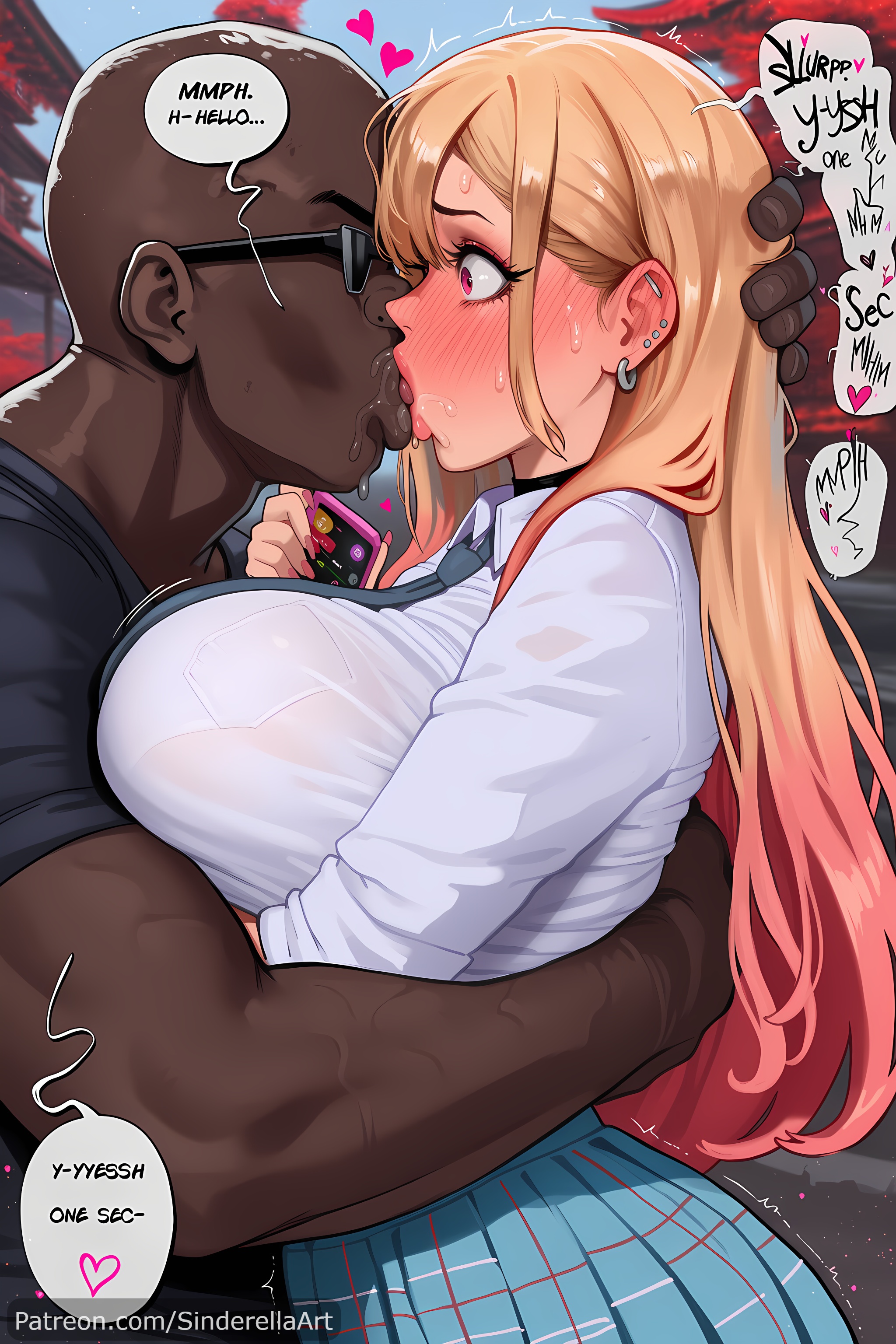 ai generated, breasts, busty, caption, cheating, comic, comic page, commission, dark-skinned male, dialogue, english text, female, huge ass, huge breasts, interracial, kitagawa marin, male, netorare, ntr, outdoors, patreon, patreon url, patreon username, public, pussy, pussy eating, sinderellaart, sono bisque doll wa koi wo suru, talking on phone, teenage female, teenager, text, text bubble, thick, thick legs, thick thighs, voluptuous