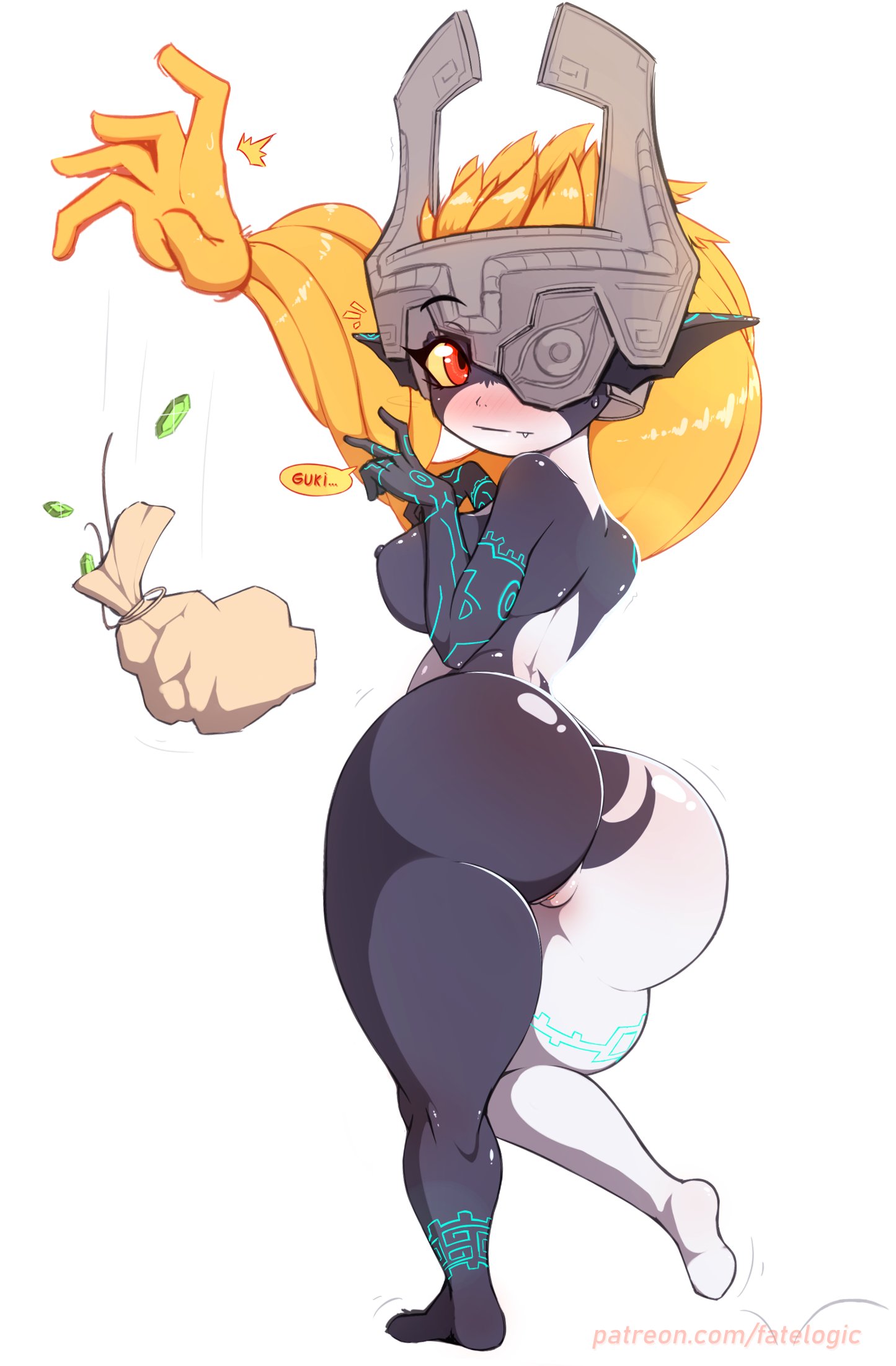 1girls, ass, ass focus, big ass, big breasts, big butt, black skin, blush, bottom heavy, breasts, butt, fat ass, fatelogic, female, from behind, fused shadow, heavy ass, huge ass, imp midna, midna, nintendo, nipples, pale skin, plump ass, pointy ears, prehensile hair, pussy, red eyes, red hair, round ass, small breasts, the legend of zelda, thick thighs, thighs, twilight princess, two-tone body, wide hips