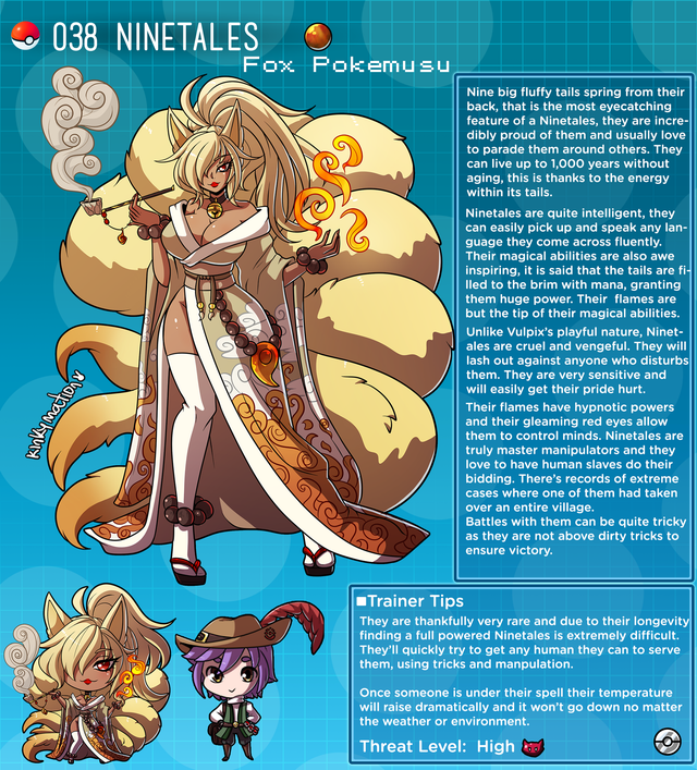 creature_index dark-skinned_female dark_skin english_text fox_ears fox_girl fox_humanoid fox_tail hi_res kimono kinkymation kiseru kitsune multiple_tails ninetales nintendo page_38 personification pipe pokedex pokemon pokemon-girl_encyclopedia pokemon_rgby pokemusu profile smoking smoking_pipe text