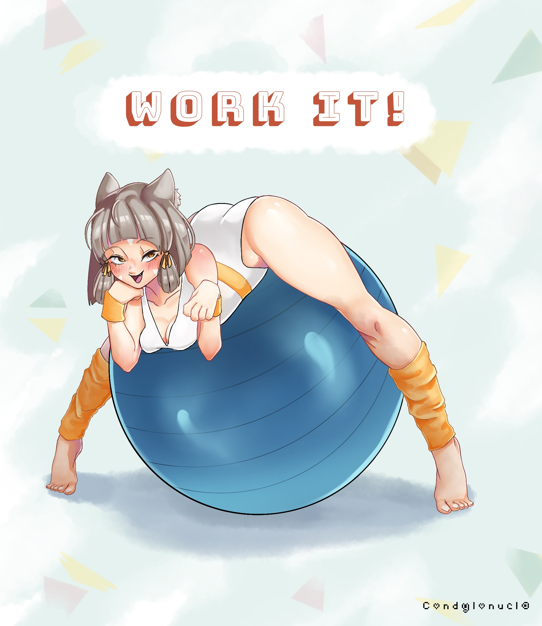 ass, cat ears, cat girl, catgirl, condylonucla, exercise, exercise ball, female, fully clothed, leotard, naughty face, nia, nia (xenoblade), nintendo, smile, smirk, smirking, tagme, teasing, workout, xenoblade (series), xenoblade chronicles 2, yoga ball