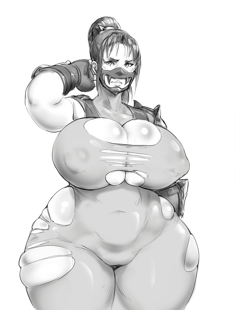 1girls backstreetcrab big_breasts big_hips breasts cleavage female female_only large_breasts monochrome nipple_bulge slightly_chubby solo soul_calibur taki thick_hips thick_thighs torn_clothes venus_body weight_gain wide_hips