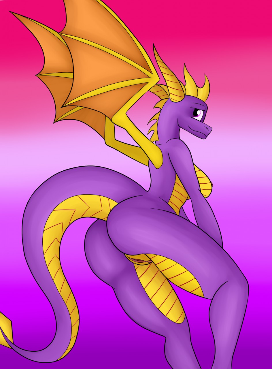 activision anthro ass breasts dragon female genderswap genitals gradient_background hi_res looking_at_viewer looking_back membrane_(anatomy) membranous_wings presenting presenting_hindquarters purple_body purple_eyes purple_scales pussy rorrek rule_63 scales scalie side_boob simple_background solo spyro spyro_the_dragon video_games western_dragon wings