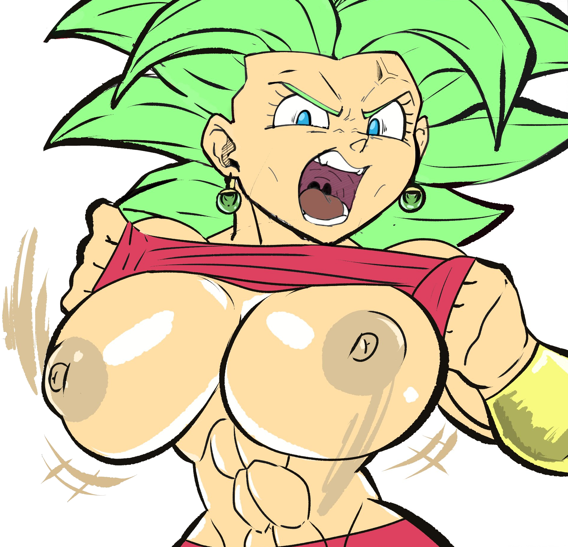 1girls, abs, angry, big breasts, blue eyes, breasts, cropped, dark areola, dark nipples, dragon ball, dragon ball super, earrings, edit, edited, female, female only, female saiyan, flashing, fusion, green eyes, green hair, huge breasts, kefla, large breasts, legendary super saiyan, light skin, light-skinned female, looking at viewer, muscular, muscular female, nipples, potara earrings, pseudocel, saiyan, screaming, shirt lift, shirt up, short hair, spiky hair, super saiyan, super saiyan 2, top heavy, universe 6 saiyan/universe 7 saiyan, universe 6/universe 7