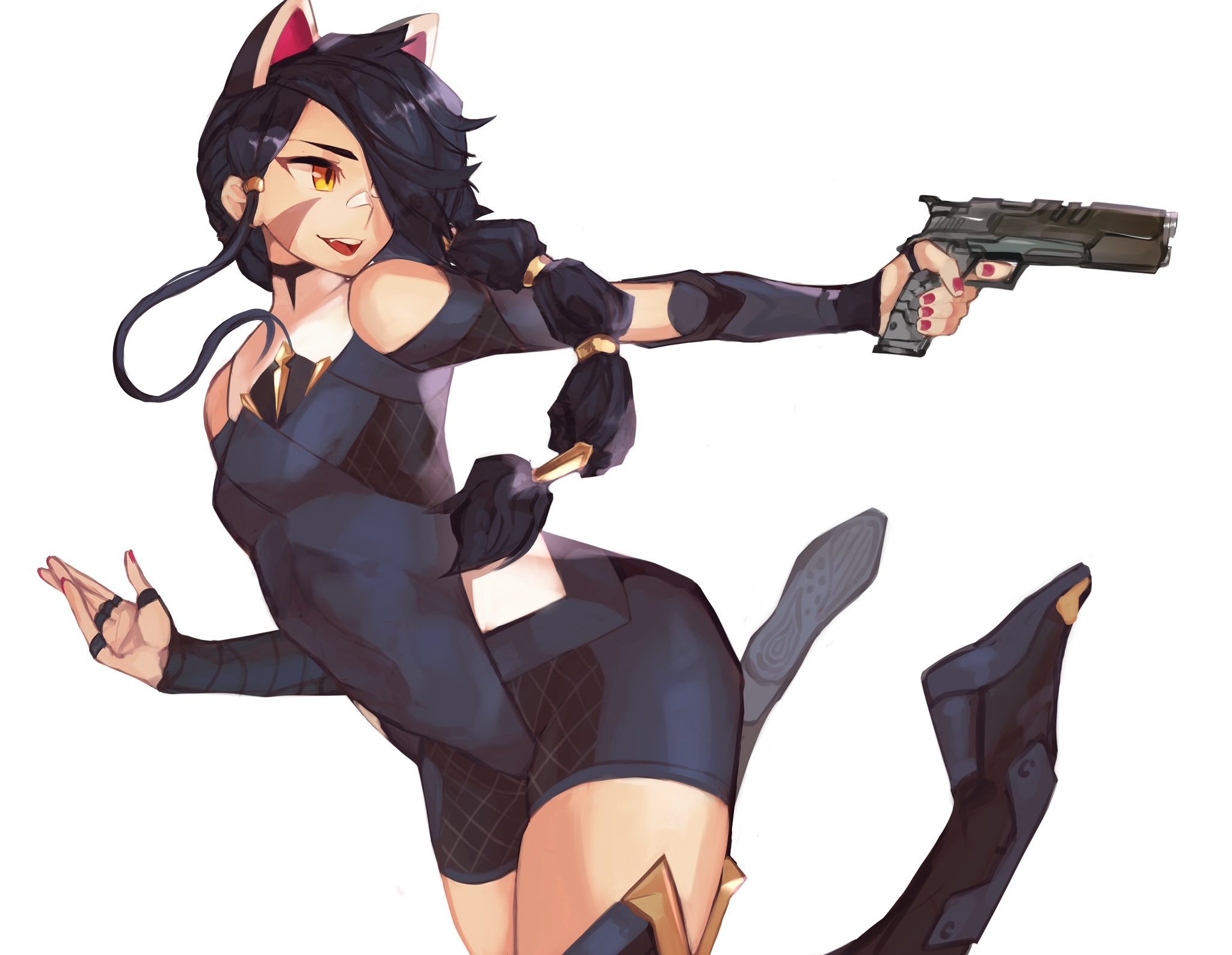 erisa (fortnite), fortnite, fully clothed, hair over one eye, holding weapon, looking back, open mouth, safe, sfw