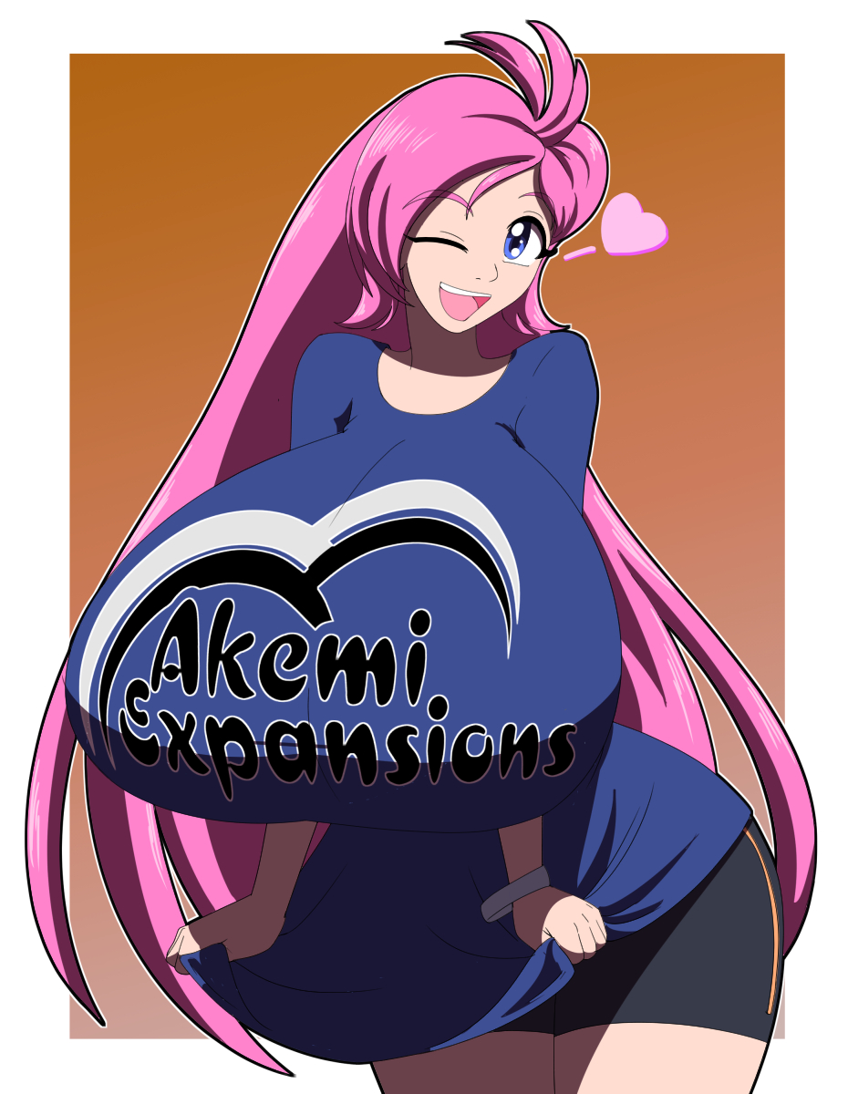 big_breasts blue_eyes curvy gigantic_breasts happy heart huge_breasts kojiro-brushard long_hair pink_hair shorts smile smiling thick thick_thighs wristband