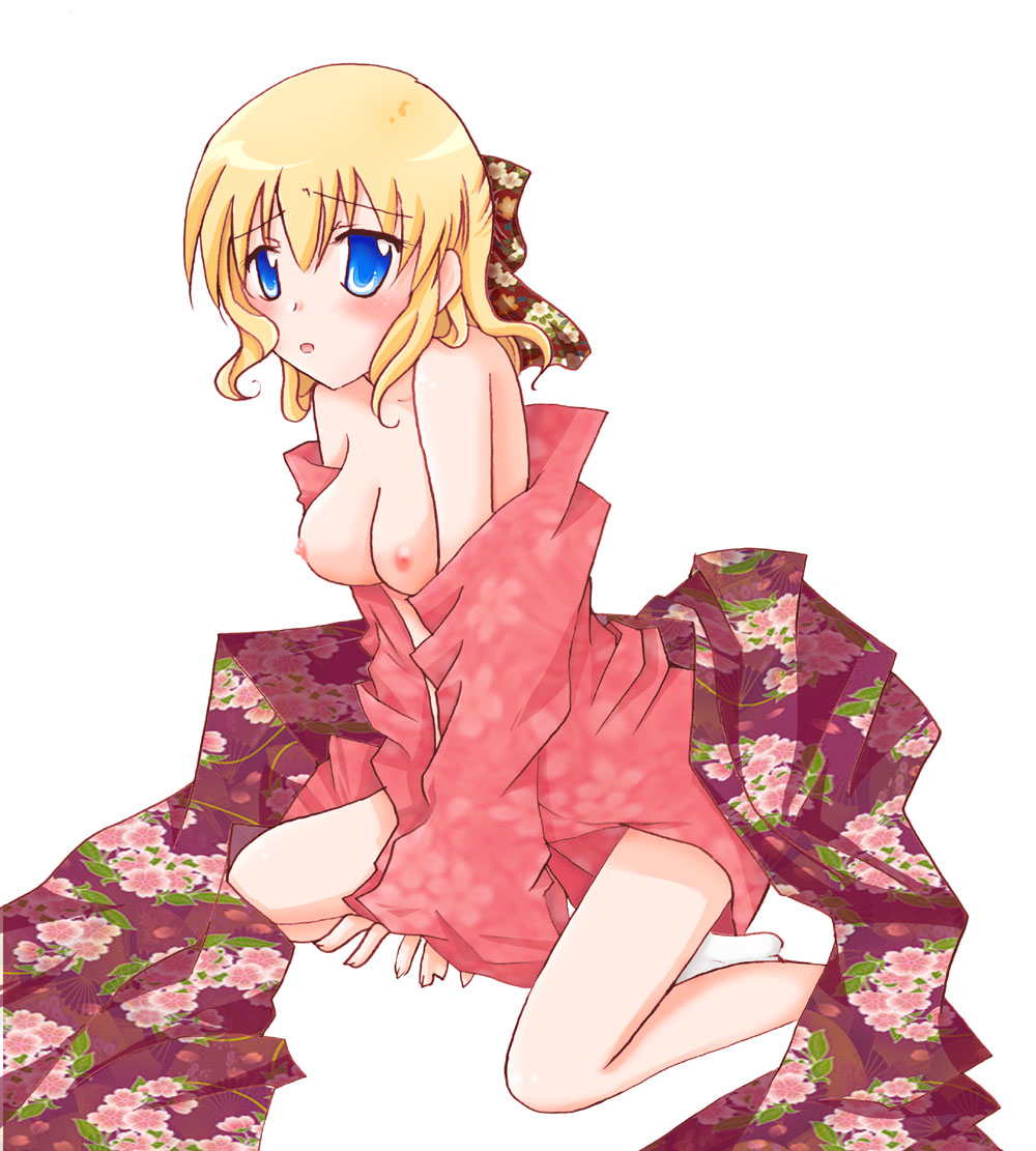 1girl 1girls artist_request blonde_hair blue_eyes breasts disheveled disheveled_clothing earthbound female_focus female_only kimono kneeling mother mother_(series) nintendo paula_jones paula_polestar sole_female