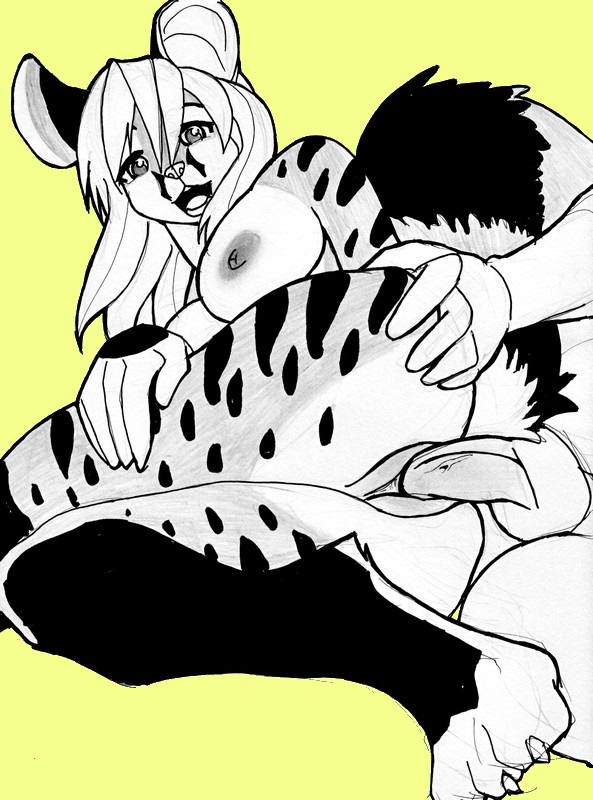 anthro arya black_and_white breasts female from_behind furry genet hair happy_sex long_hair male monochrome nude penetration spots straight stripes tohofuhai vaginal_penetration