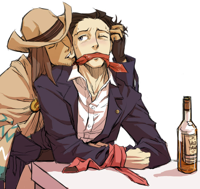 bottle cowboy_hat gag gay gyakuten_saiban hat jake_marshall male naruhodou_ryuuichi tagme