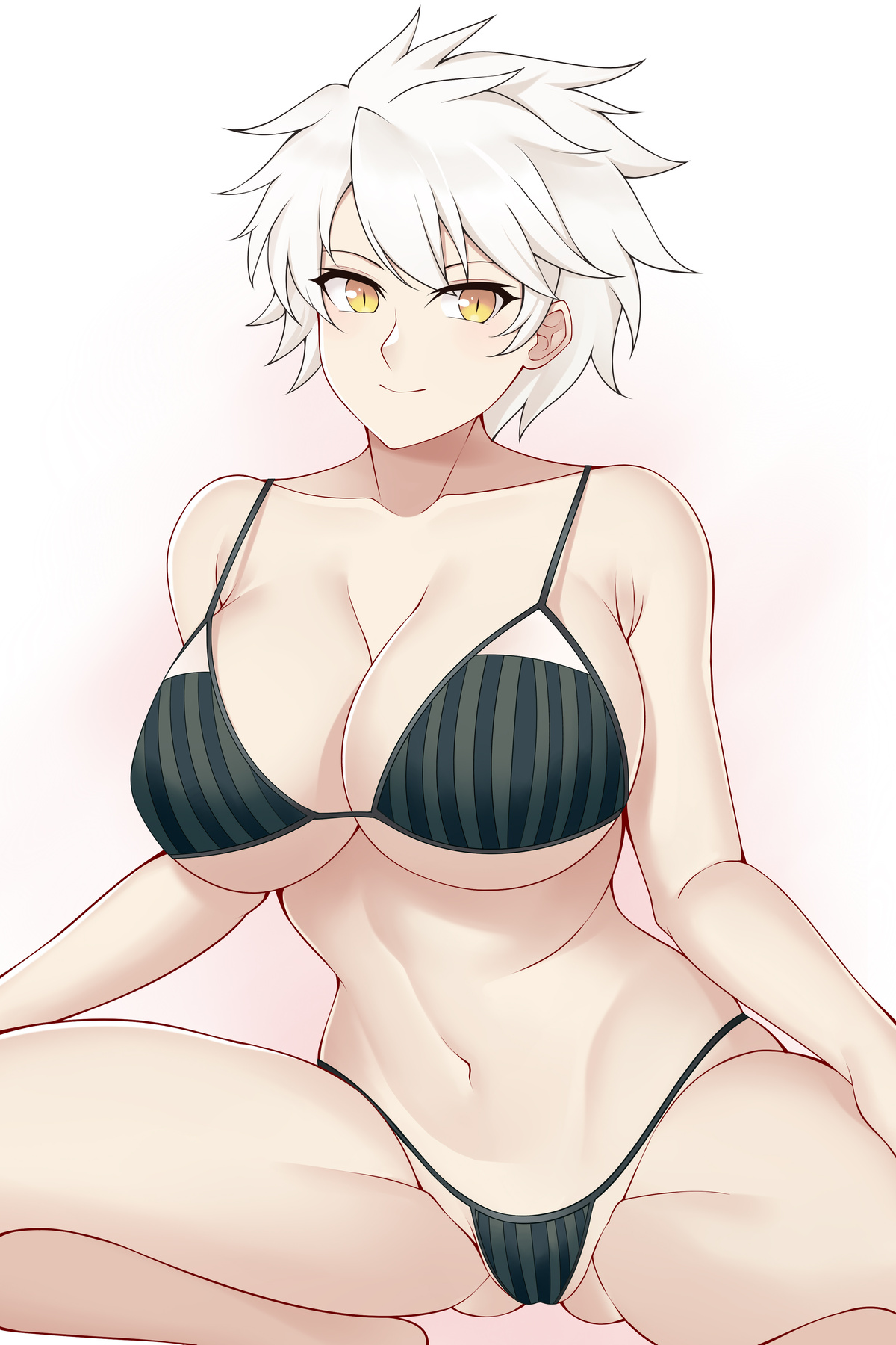 1girls, aslindsamure, big breasts, bikini, breasts, female, miyabi (senran kagura), senran kagura, smiling, solo, white skin, yellow eyes