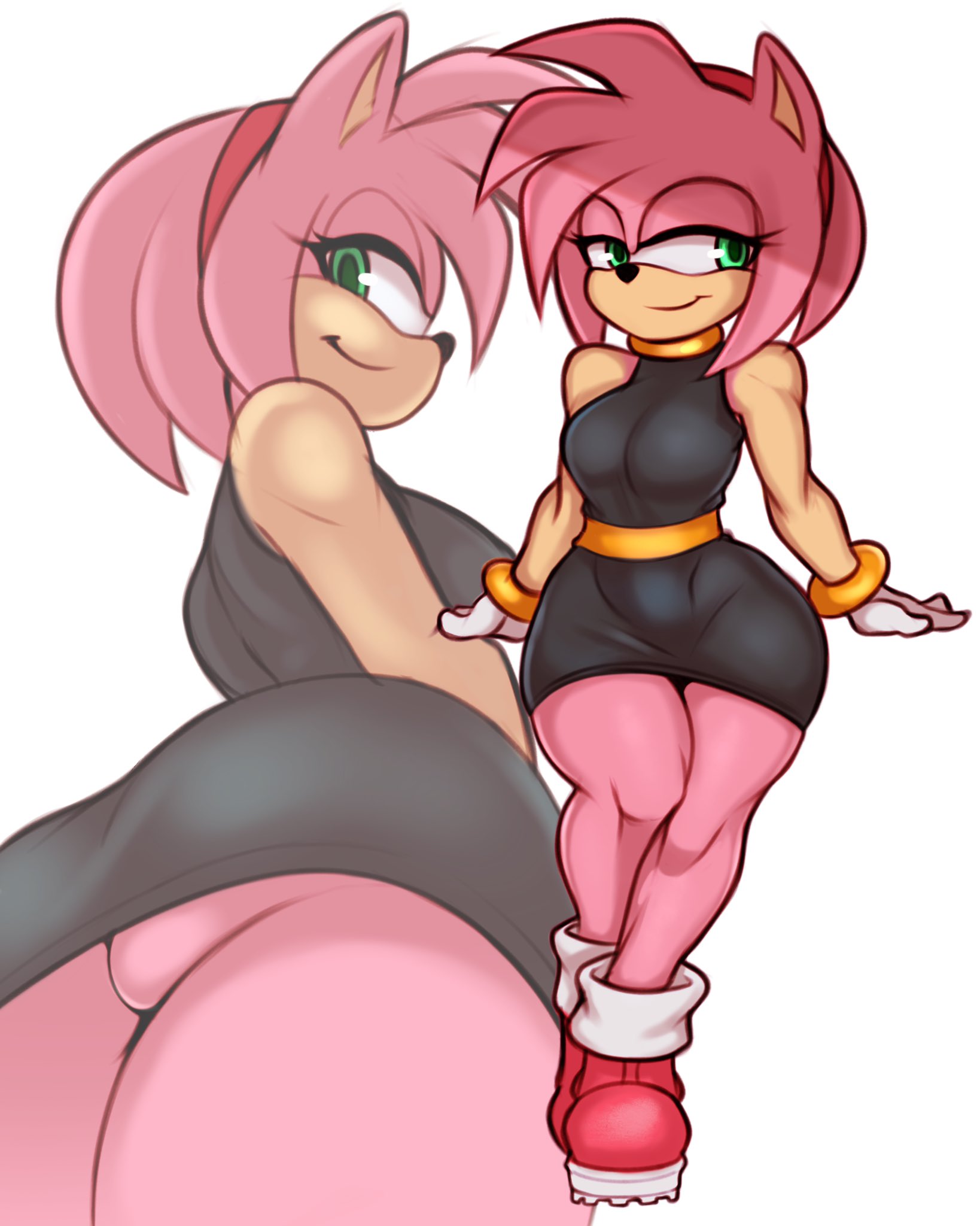 1girls, 2020, amy rose, ass, big ass, big breasts, boots, bracelet, breasts, female, green eyes, hairband, jakuson z, pink fur, sega, smile, solo, sonic (series), thick ass, thick thighs, thighs, white background, wide hips