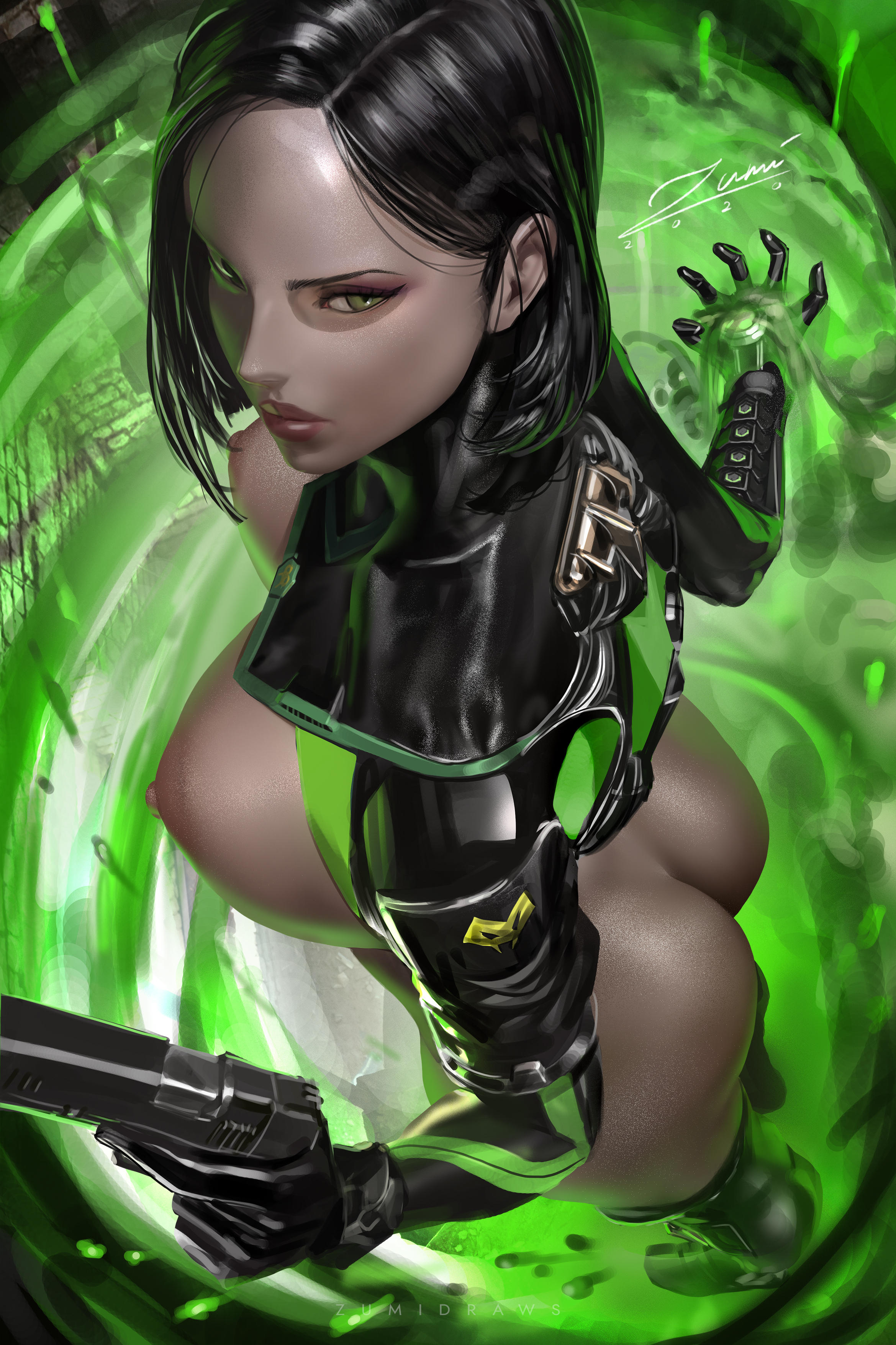 1girls, areolae, ass, big ass, bodysuit, breasts, female, female only, nipples, solo, valorant, video game character, viper (valorant), zumi