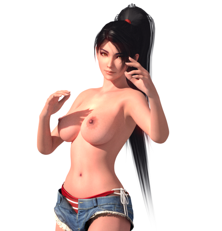 3d 3d_(artwork) armpits black_hair breasts dead_or_alive female kruel-kaiser kunoichi large_breasts momiji_(ninja_gaiden) ninja_gaiden nipples panties ponytail short_shorts solo tecmo topless