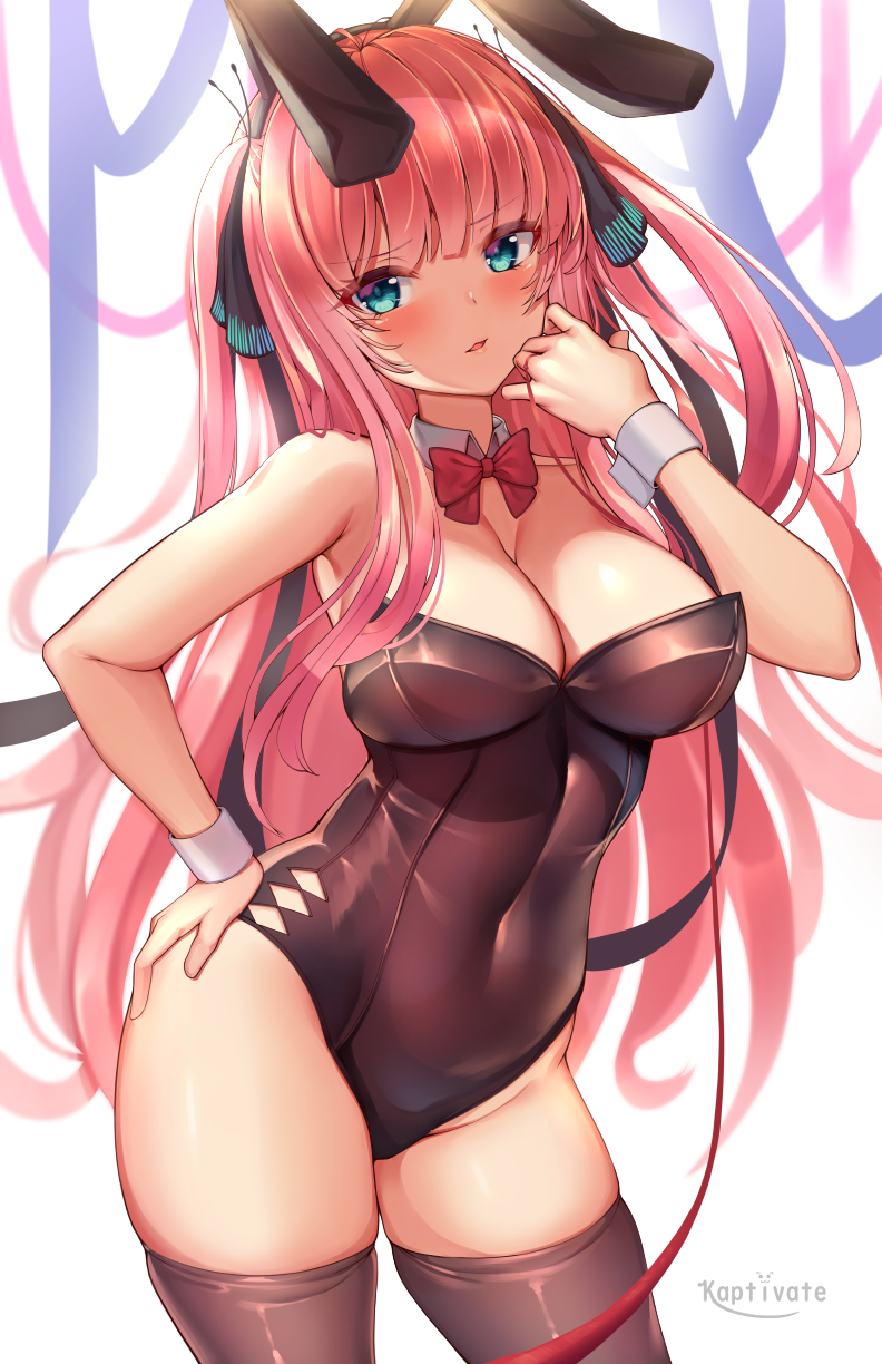 bunny_ears bunny_girl bunnysuit go-toubun_no_hanayome kaptivate nakano_nino pink_hair thighs