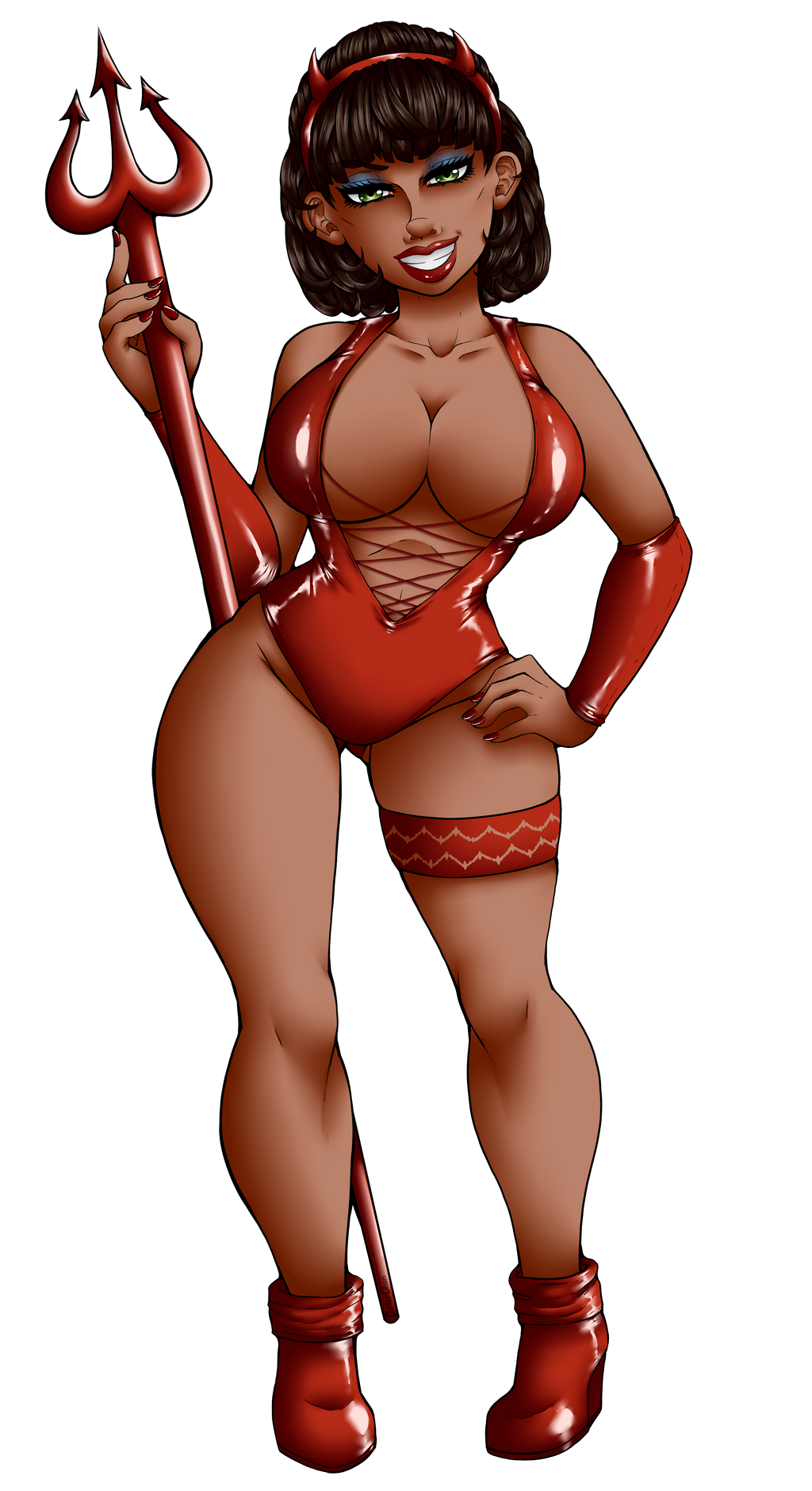 1girls big_breasts breasts bust busty cleavage dark-skinned_female dark_skin devil_costume devil_girl fanart female female_only friday_the_13th friday_the_13th:_the_game gatorchan halloween hips huge_breasts large_breasts legs oppai pinup pitchfork solo tagme thick thick_legs thick_thighs thighs tiffany_cox voluptuous wide_hips