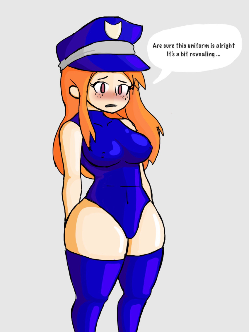 bikini, breasts, clothed breasts, clothed female, female, female only, ghastlypann, glitch productions, human meggy, meggy spletzer, police hat, police uniform, smg4, smg4 art, standing, tagme