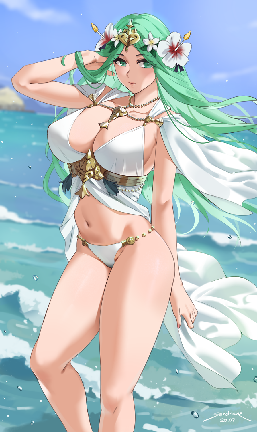 1girls big_breasts bikini female female_only fire_emblem fire_emblem:_three_houses fire_emblem_heroes green_eyes green_hair hourglass_figure large_breasts long_hair mature_female nintendo rhea_(fire_emblem) rhea_(summer)_(fire_emblem) sendrawz solo solo_female swimsuit