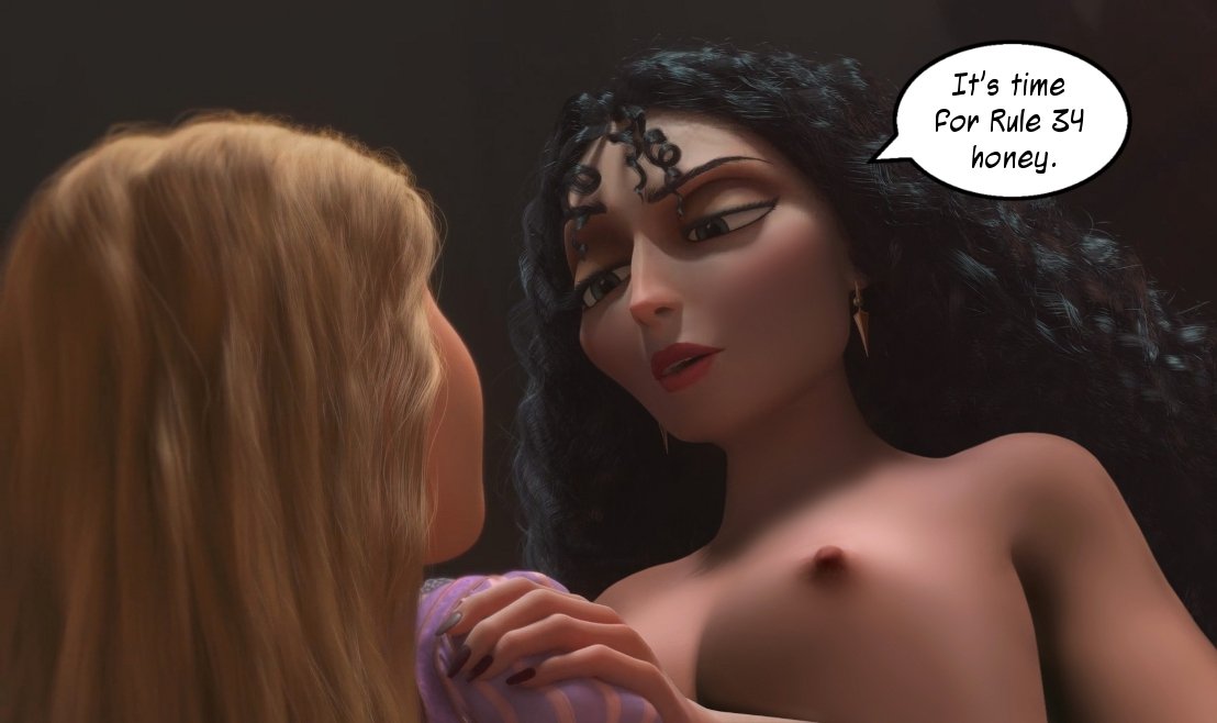 3d blonde_hair breasts clothed_female_nude_female disney disney_princess disney_villains erect_nipples erected_nipples female_only long_hair milf mother_and_daughter mother_gothel nipples nude rapunzel rastifan speech_bubble tangled