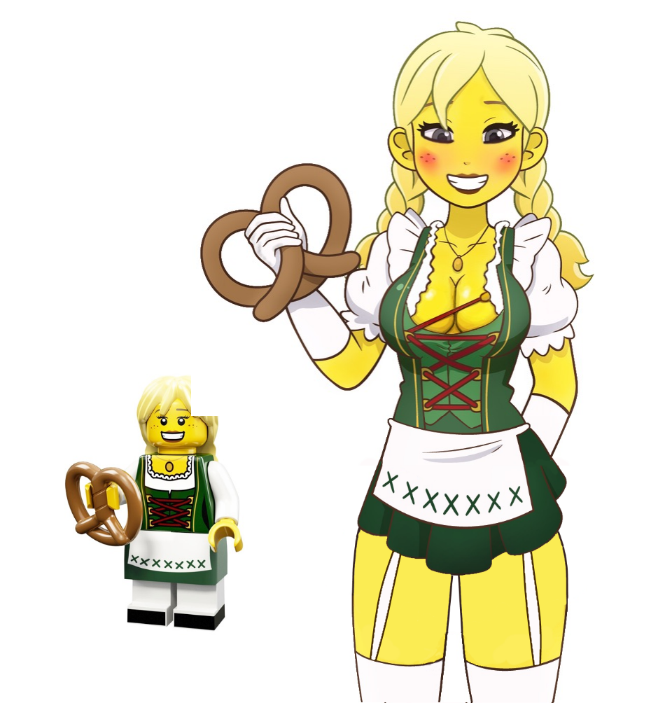 blush cleavage dirndl edit female freckles gloves lego lego_minifigures minifigures_series_11 pretzel_girl short_dress skirt starlordrockz stockings tracht white_background