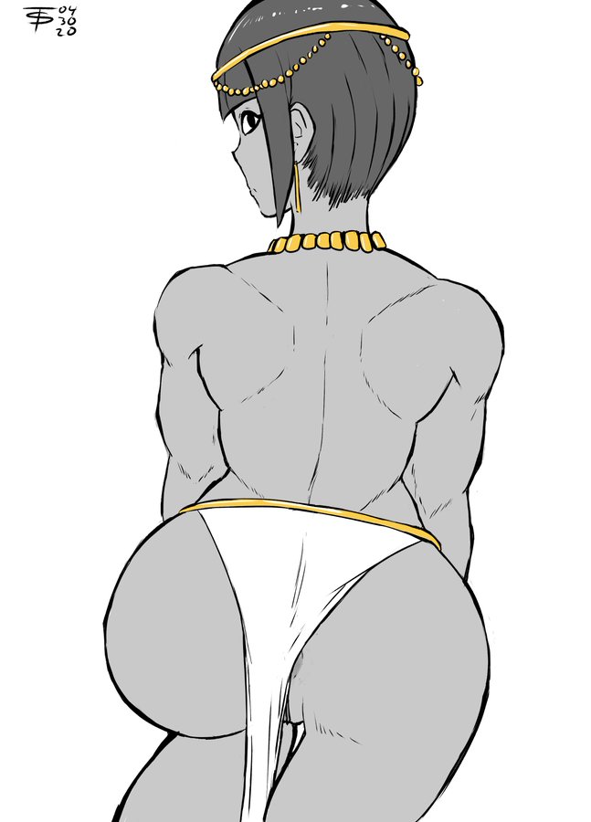 1girls anus anus_peek black_eyes dark_skin egyptian egyptian_clothes exposed_ass exposed_pussy female_only fit fit_female gold hetemit_(tomboy_sama) jewelry loincloth looking_at_viewer looking_back muscular muscular_female necklace no_panties oc original original_character pussy_peek short_hair tiara tomboy tomboy_sama