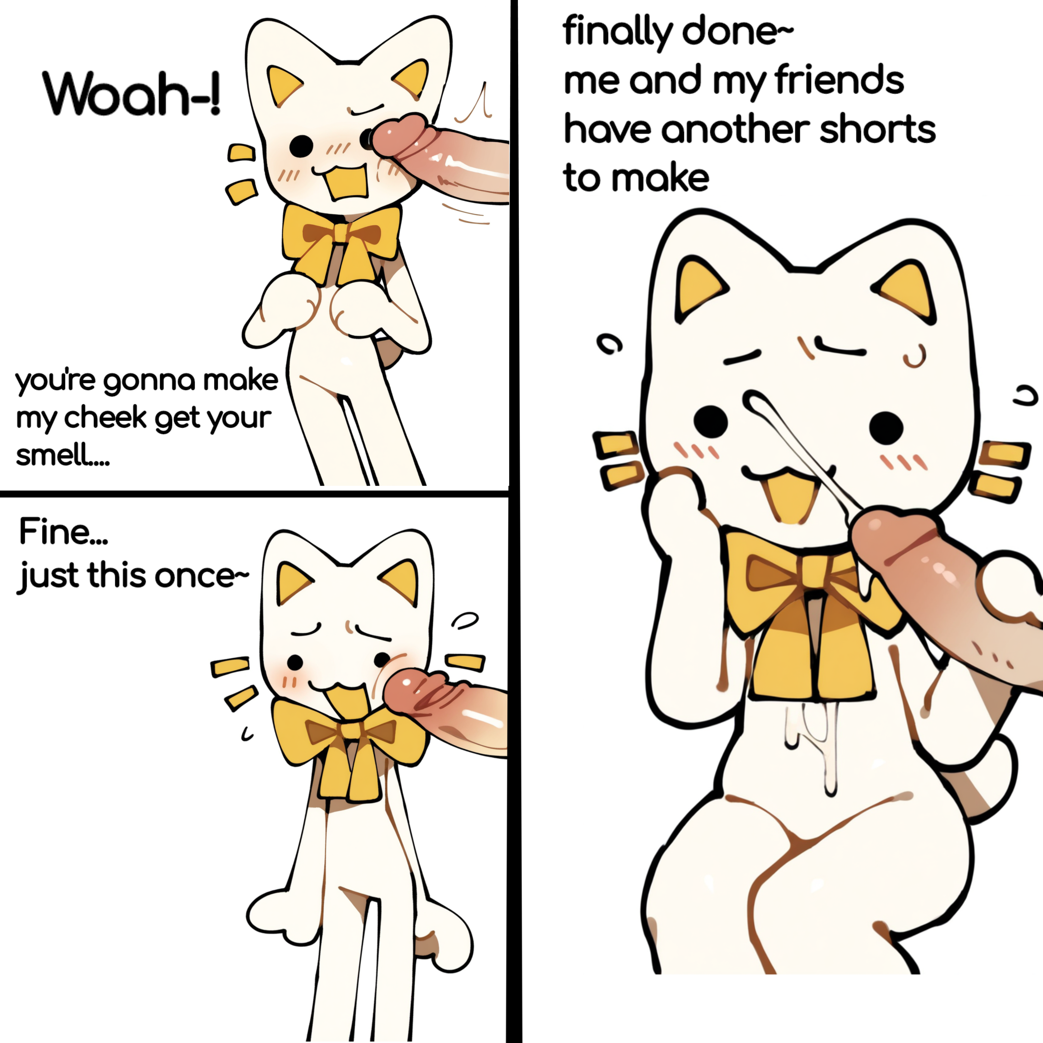 2d, ai assisted, ai generated, ambiguous gender, animation meme community, anthro, cum, feline, furry, handjob, human on anthro, penis on ass, poeypepto, pov