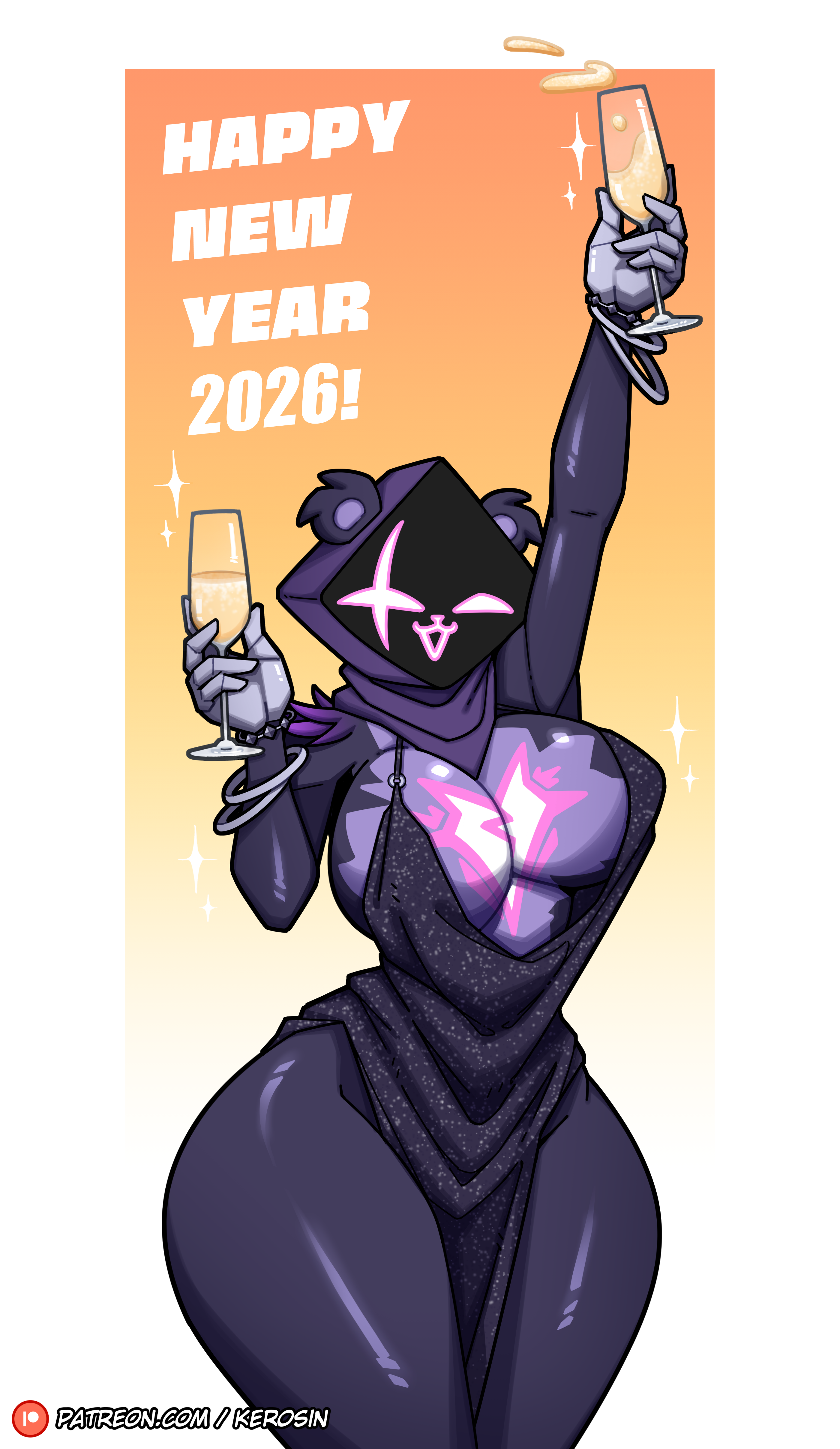 1female, 1girls, 2026, 2d, anthro, backless dress, bear ears, bear girl, big breasts, breasts, champagne, cleavage, dress, formal, fortnite, fortnite: battle royale, gala dress, hourglass figure, kerosin, new year, purple body, raven team leader, revealing clothes, sideless outfit, tagme, thick, thick ass, thick hips, thick legs, thick thighs, thighs