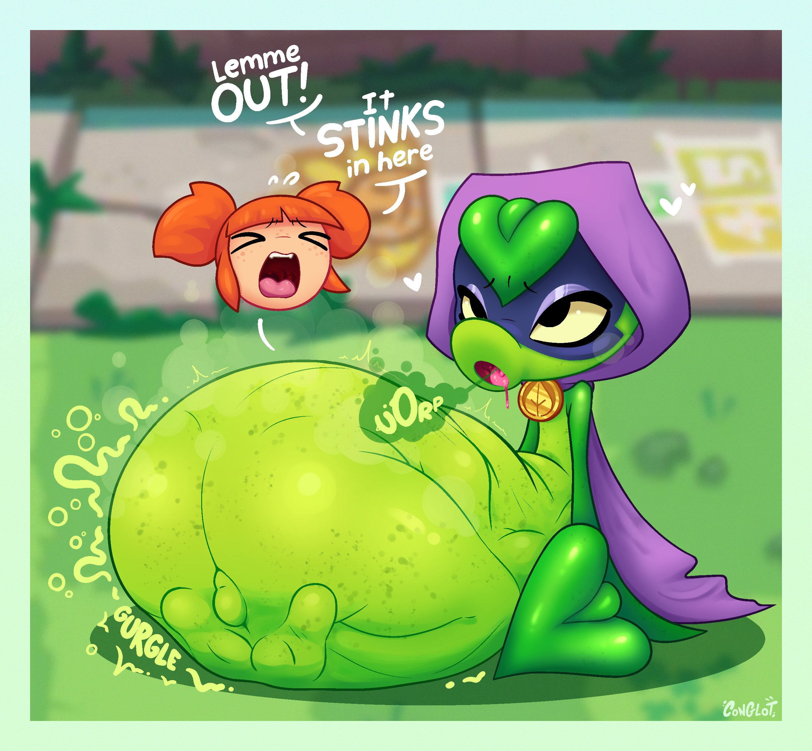 1girls, anthro, anthrofied, ass, belly, belly bulge, breasts, conglot, digestion, fat, female, female pred, female prey, flora fauna, green shadow (pvz), human, hyper, hyper belly, patrice blazing, peashooter (pvz), plant, plant girl, plant humanoid, plantie, plants vs zombies, plants vs. zombies, popcap games, pred, prey outline, pussy, vore, vore belly