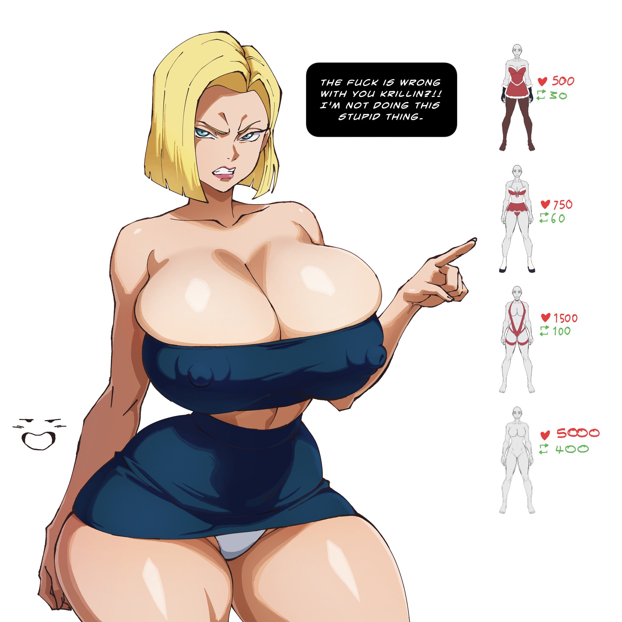 1girls, android 18, blonde hair, dragon ball, gmoreartworks, huge breasts, thick thighs