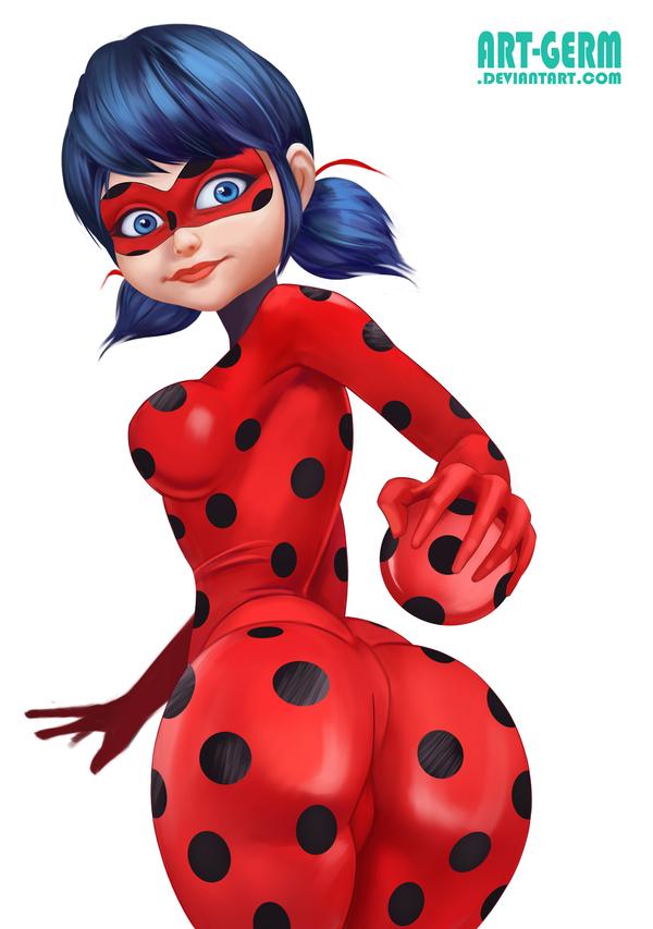 1girls, art-germ, ass, bodysuit, female, female only, fully clothed, ladybug (character), looking at viewer, marinette cheng, marinette dupain-cheng, miraculous ladybug, nude, solo, tagme