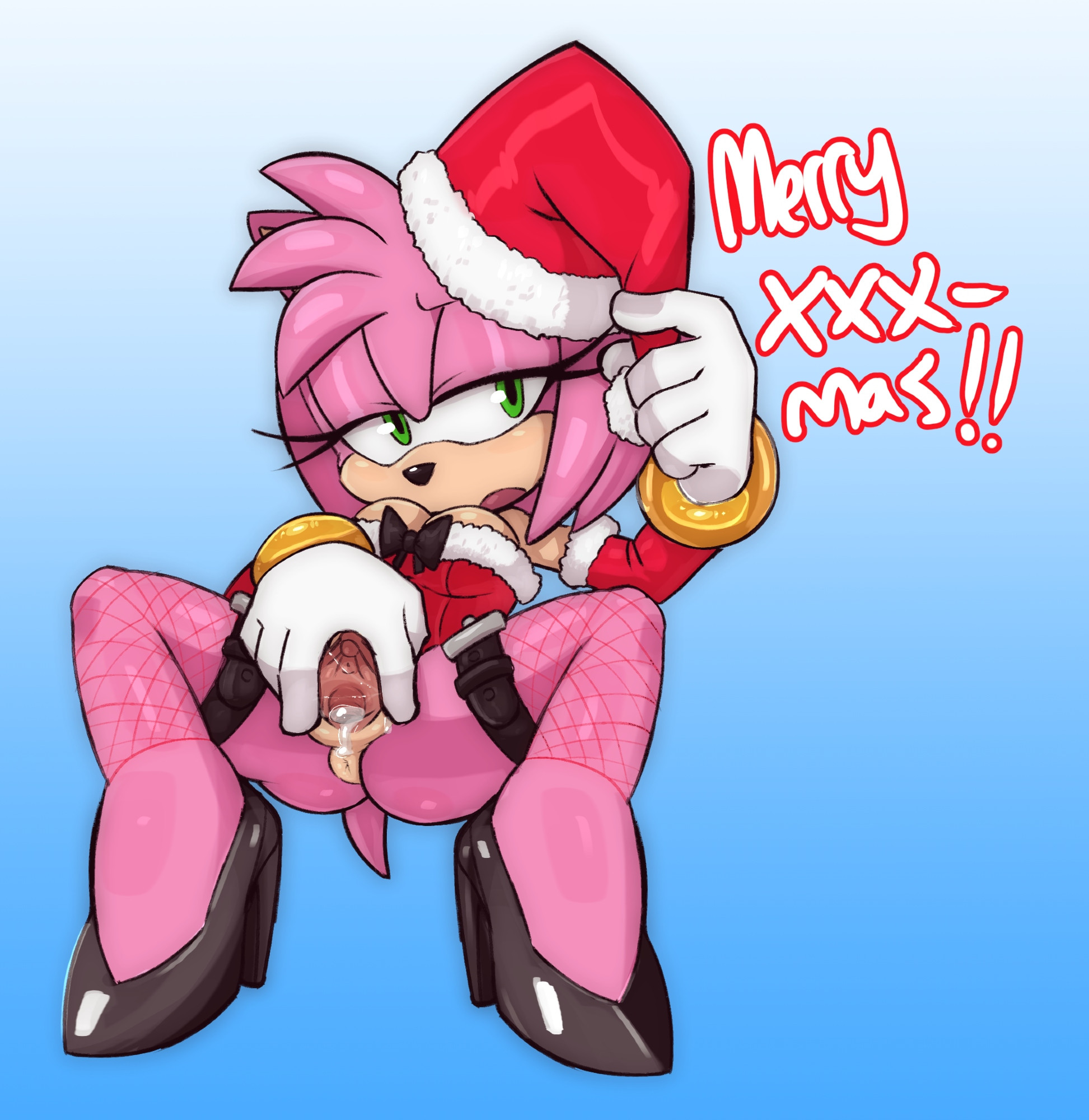 amy rose, christmas, christmas outfit, clothing, cum, cum in pussy, english text, guillion (toshkarts), hedgehog girl, mobian, mobian (species), mobian hedgehog, pink fur, pussy, sega, sexy, small breasts, sonic (series), sonic the hedgehog (series), spread legs, spread pussy