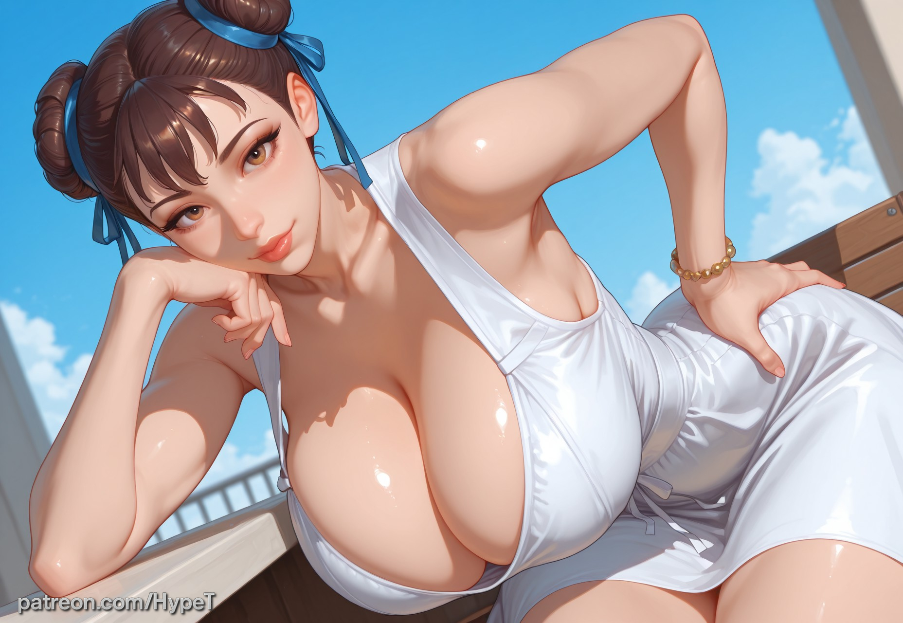 ai generated, alternate version at source, asian, asian female, big ass, big breasts, big butt, big thighs, brown hair, chun-li, chun-li (fortnite), cleavage, double bun, female, female only, fortnite, hypet, lips, outside, shiny, shiny skin, short hair, sitting, street fighter, summer dress, tagme, thick, thick ass, thick hips, thick legs, thick lips, thick thighs, thighs, video game character, video games, wide hips