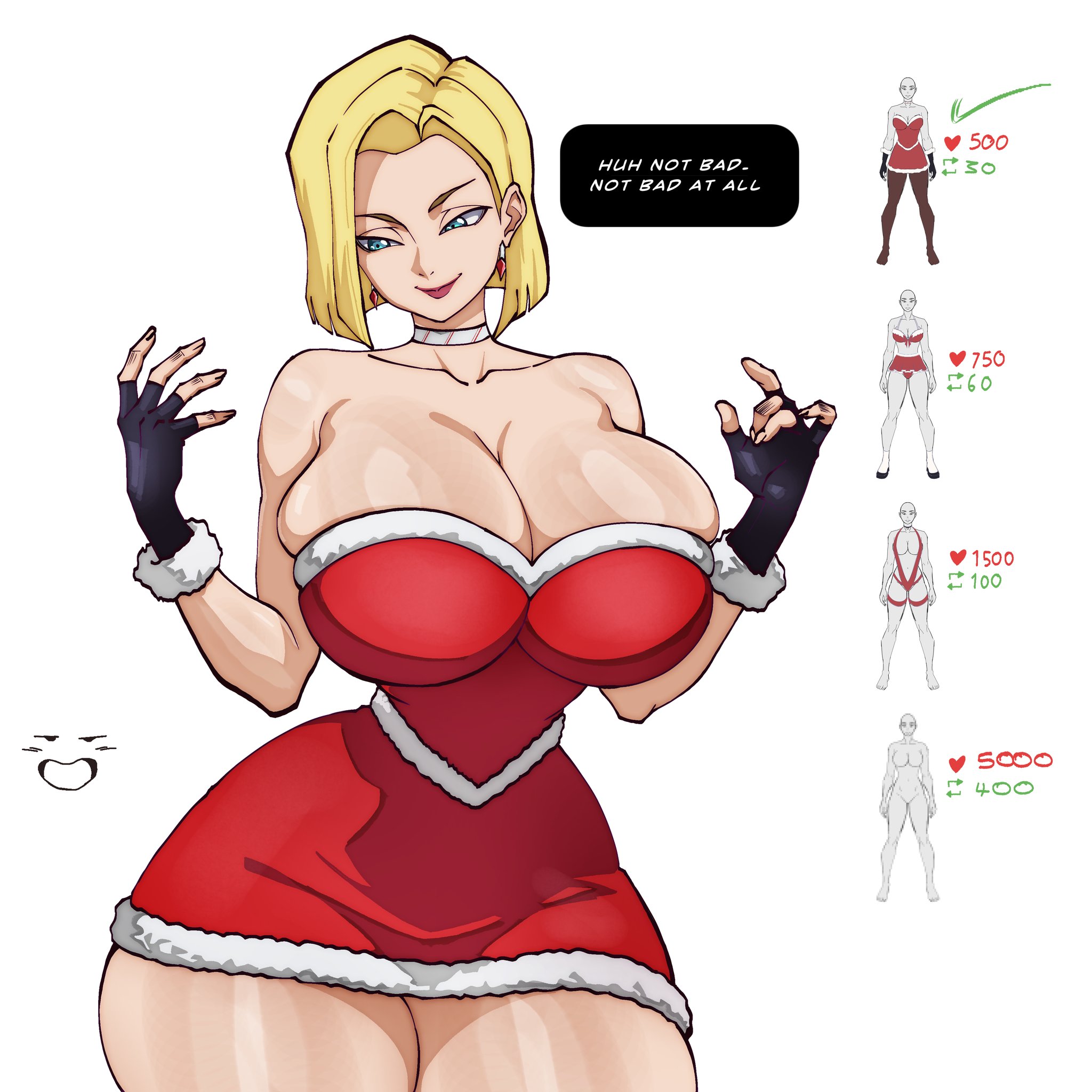 1girls, android 18, christmas, christmas outfit, dragon ball, gmoreartworks, huge breasts, thick thighs
