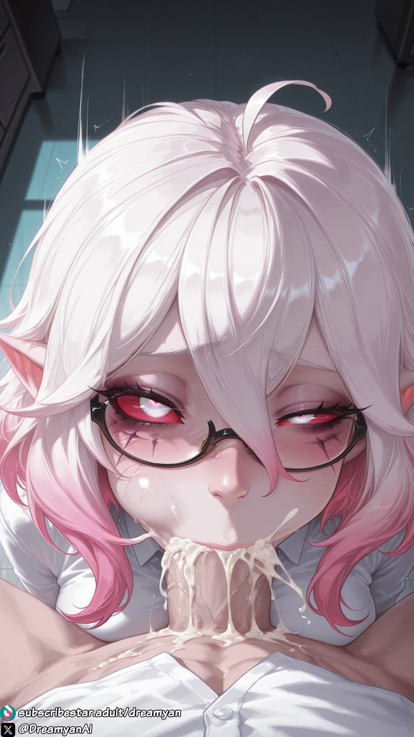 1girls, ahe gao, ahegao face, ai generated, big breasts, blank eyes, blowjob, breasts, briar (league of legends), colored sclera, cum, cum in mouth, curvy, curvy body, curvy female, dreamyan ai, excessive cum, fellatio, hi res, high quality, high resolution, highres, league of legends, male pov, office, office lady, oral, oral sex, pale skin, pantyhose, pink hair, pleasure face, pointy ears, pov, red sclera, sucking, sucking penis, thick ass, thick thighs, thighs, uncensored, white eyes, white hair