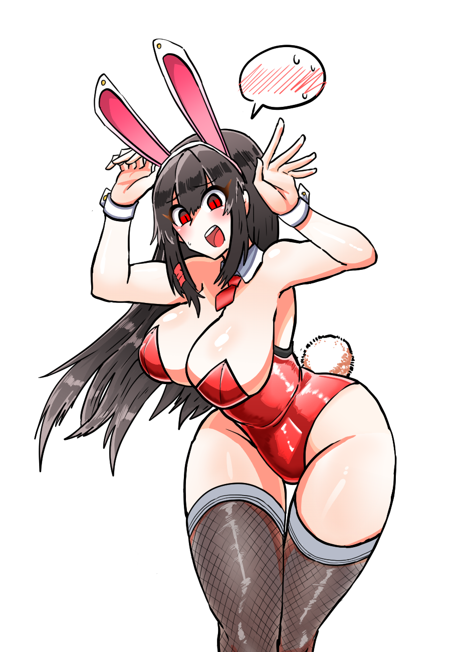 10:13 1girls 2020 animal_ears armpits arms_up black_hair blush breasts bunny_ears bunny_girl bunny_pose bunny_tail bunnysuit cleavage eyebrows_visible_through_hair eyes_visible_through_hair fake_animal_ears fake_tail female female_only fishnet_stockings fishnets highres large_breasts last_origin leaning_forward leotard long_hair looking_at_viewer mannungei neckerchief necktie open_mouth red_eyes red_leotard scissors_lise_(last_origin) sideboob simple_background solo speech_bubble spoken_blush standing sweat sweatdrop tail teeth thick_thighs thigh_gap thighhighs thighs tongue white_background wide_hips wrist_cuffs