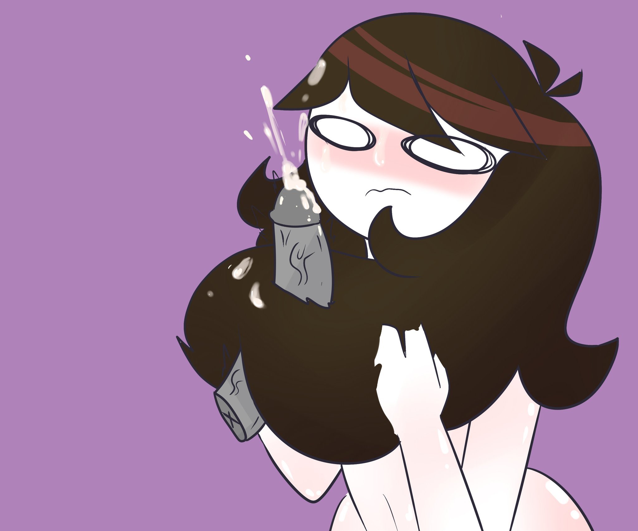 1boy, 1girls, alternate hairstyle, ass, big ass, big penis, blush, brown hair, convenient censoring, cum, cum on face, cum on hair, disembodied penis, female, female focus, fluffy hair, hairjob, jaiden, jaiden animations, long hair, male, nude, penis, shiny hair, shy, tagme, white skin, xeroxeye, youtube, youtuber