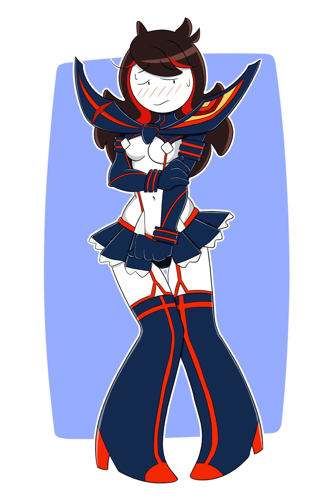 1girls, blush, blushing, clothed, clothing, cosplay, female, female only, jaiden, jaiden animations, kill la kill, matoi ryuuko (cosplay), nervous, no bra, panties, senketsu, skirt, solo, tagme, thrumbo, youtube, youtuber