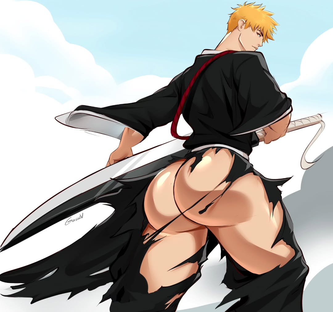 ass focus, bara, bleach, bleach: the thousand-year blood war, bubble ass, bubble butt, gasaiv, gay, ichigo kurosaki, male, male ass, male butt, male only, solo male, yaoi