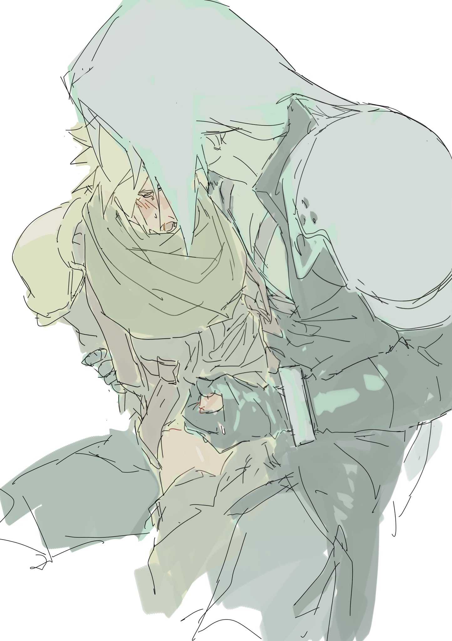 cloud strife, final fantasy vii, final fantasy vii remake, gay, handjob, male, sephiroth, yaoi