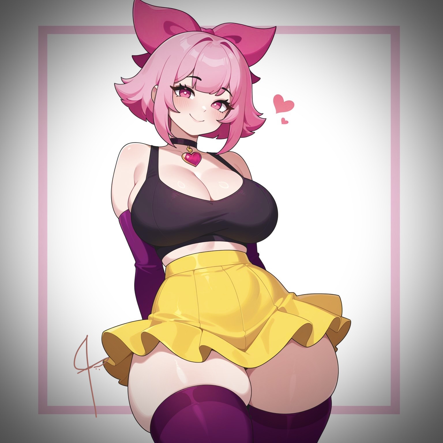 ai generated, big breasts, big thighs, brawl stars, breasts, female, hands behind head, melodie (brawl stars)