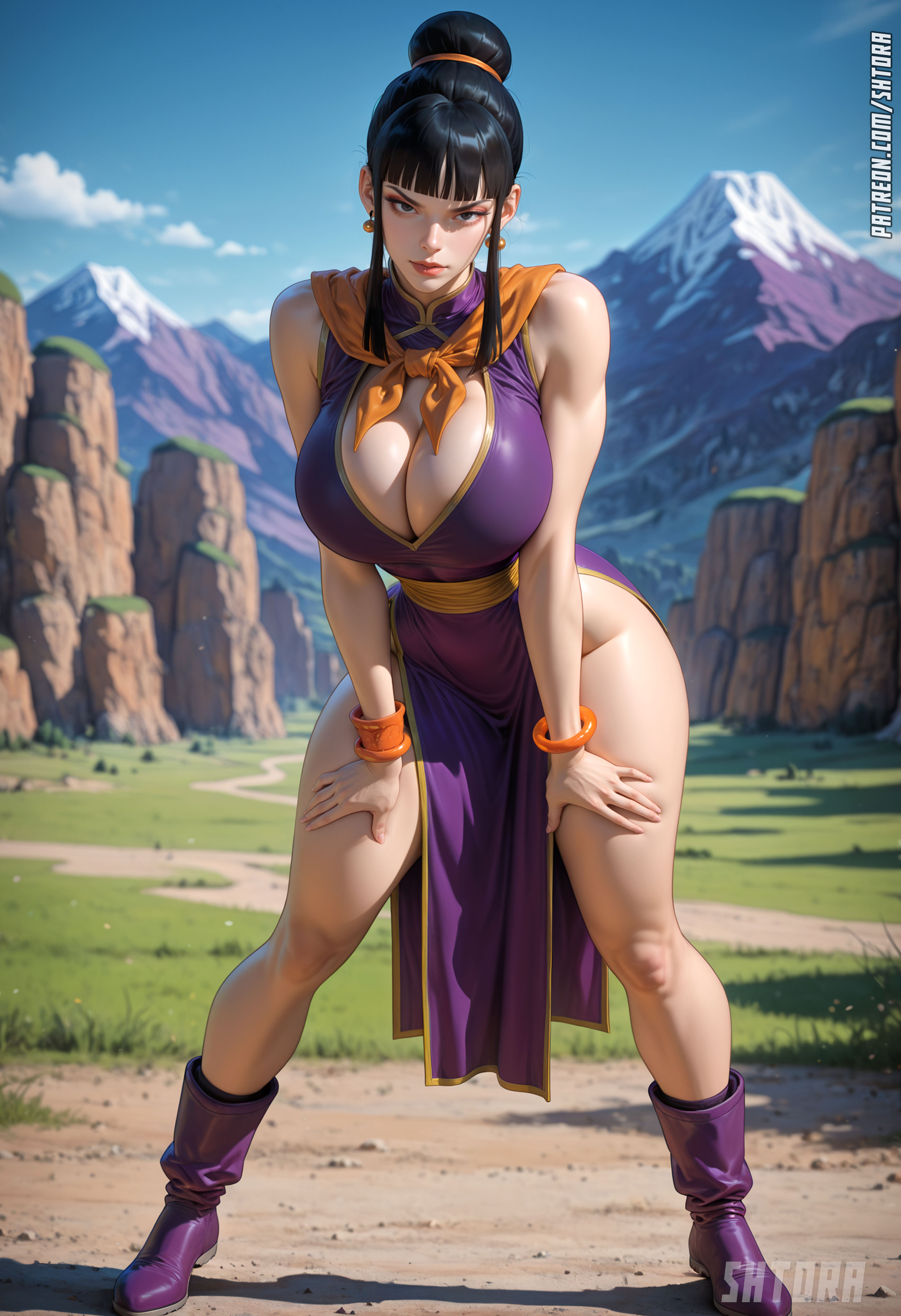 ai generated, ass, big ass, big breasts, breasts, chichi, curvaceous, curvy, curvy female, curvy figure, dragon ball, dragon ball z, female, female only, milf, muscular, muscular female, shtora, thick thighs