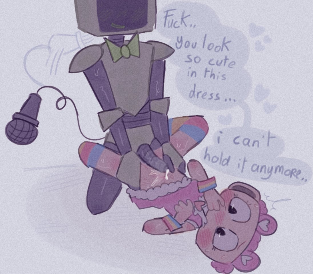 1futa, 1girls, blush, care bears, cloudyhehe, cock, cum, dandy's world, dialogue, english text, female, futa on female, futanari, imminent sex, intersex, nervous, penis, precum, rubbing, sex, shelly (dandy's world), shy, tailwag, teasing, vee (dandy's world)