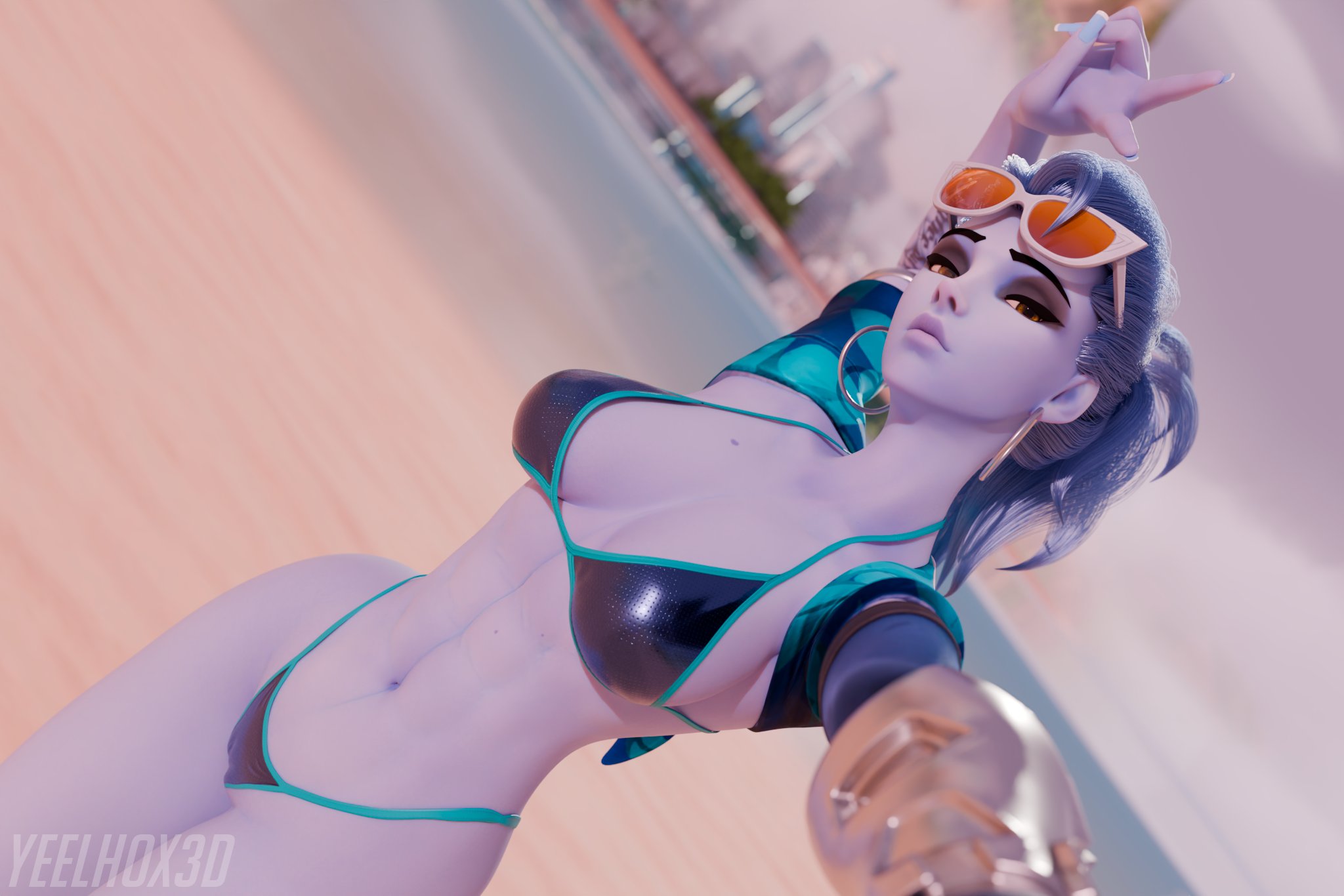 1girls, 2025, 3d, amelie lacroix, big breasts, bikini, bikini bottom, bikini top, bra, breasts, covered breasts, cute, detailed background, female, female only, front view, looking at viewer, outdoors, overwatch, overwatch 2, panties, phone, selfie, solo, standing, swimsuit, swimwear, thong, underwear, viewed from below, viewed from front, widowmaker, yeelhox3d