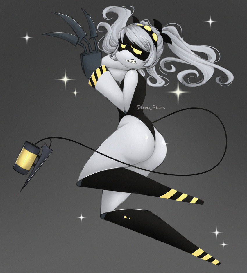 1girls, artist signature, ass focus, big ass, claws, disgusted, female, female only, flat chest, gea stars, glitch productions, j (murder drones), murder drones, naked, requested, twintails